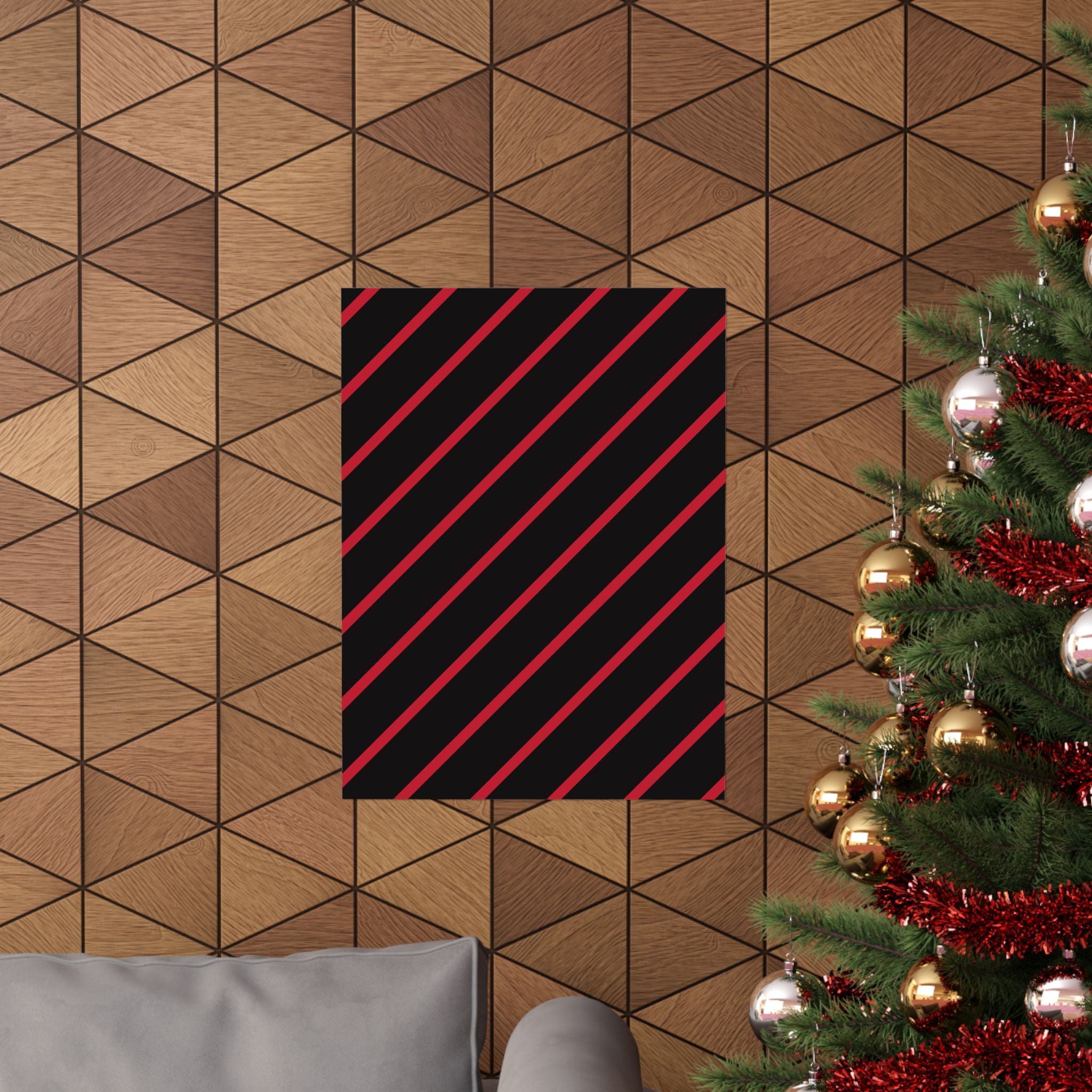 Crimson Diagonal Stripes: Modern Art Poster