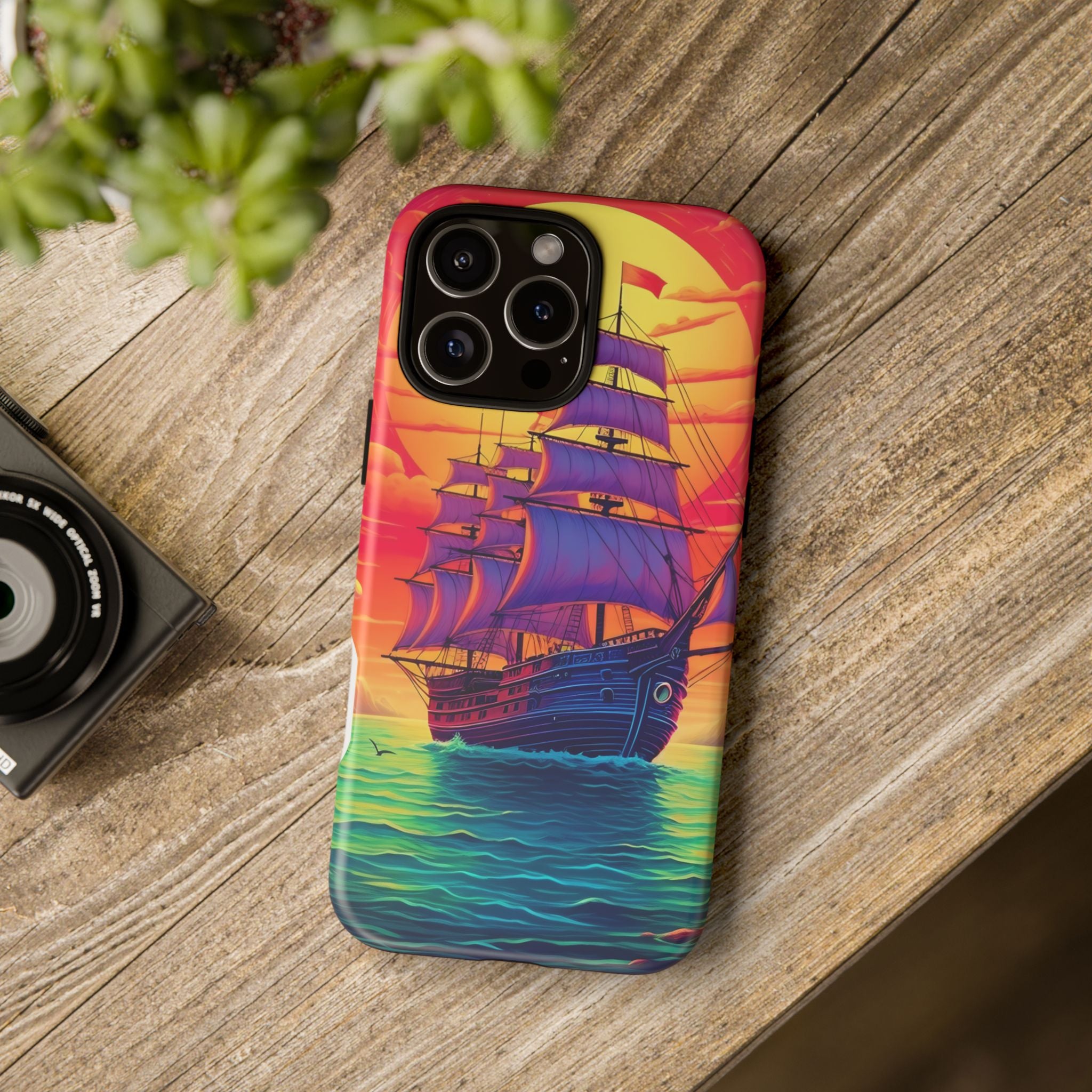 Sunset Galleon Hexagon Stone iPhone Case