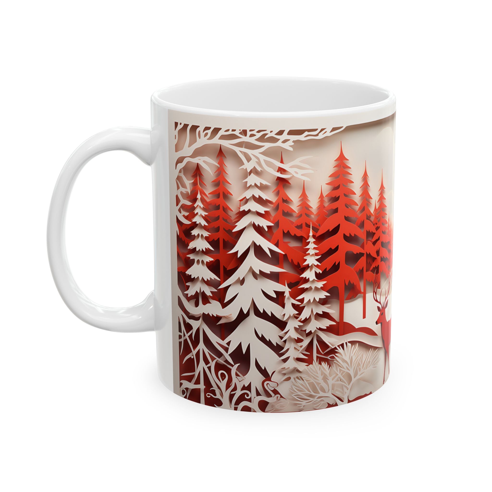 Winter Deer Forest Papercut Mug