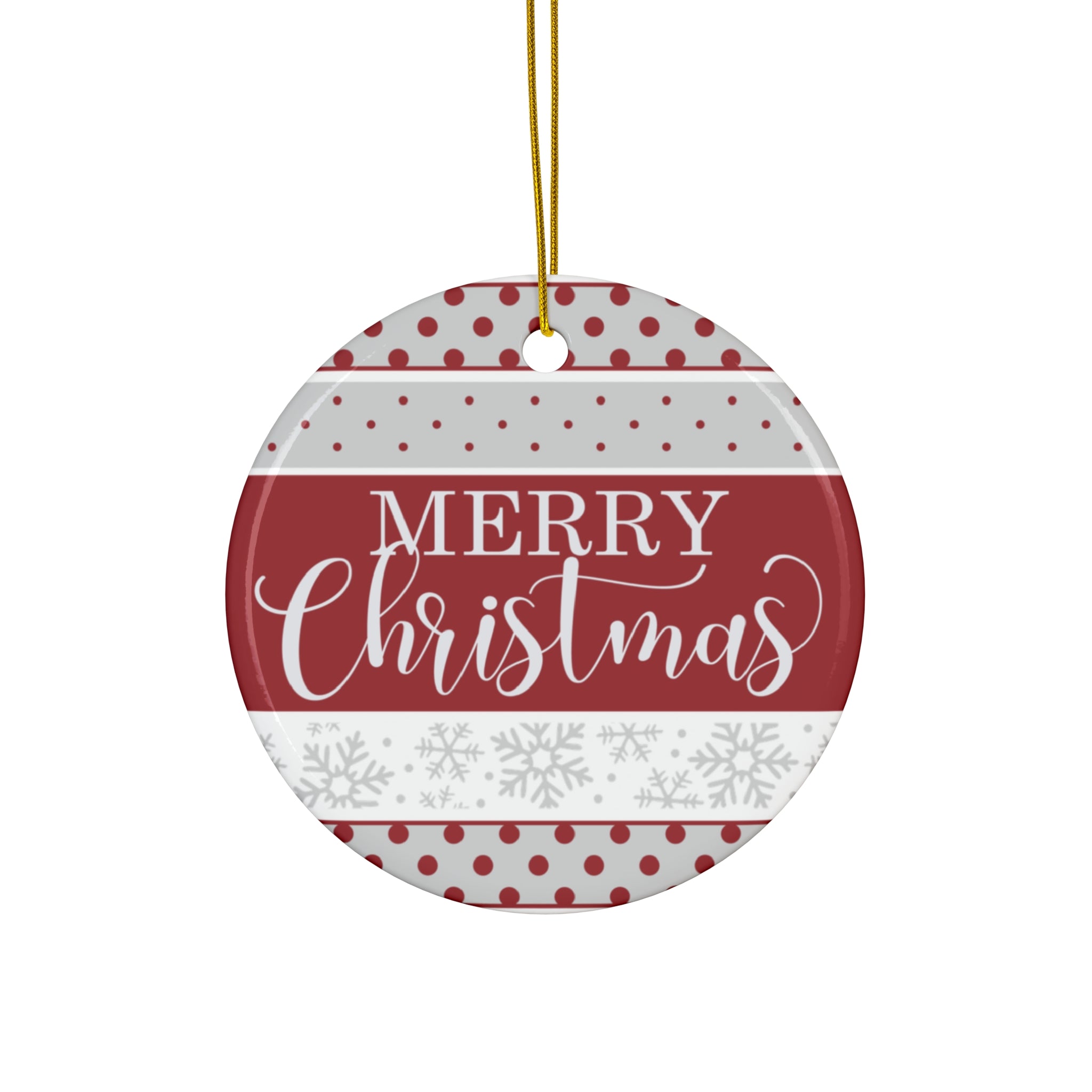 Elegant Red & Gray Merry Christmas Ornament