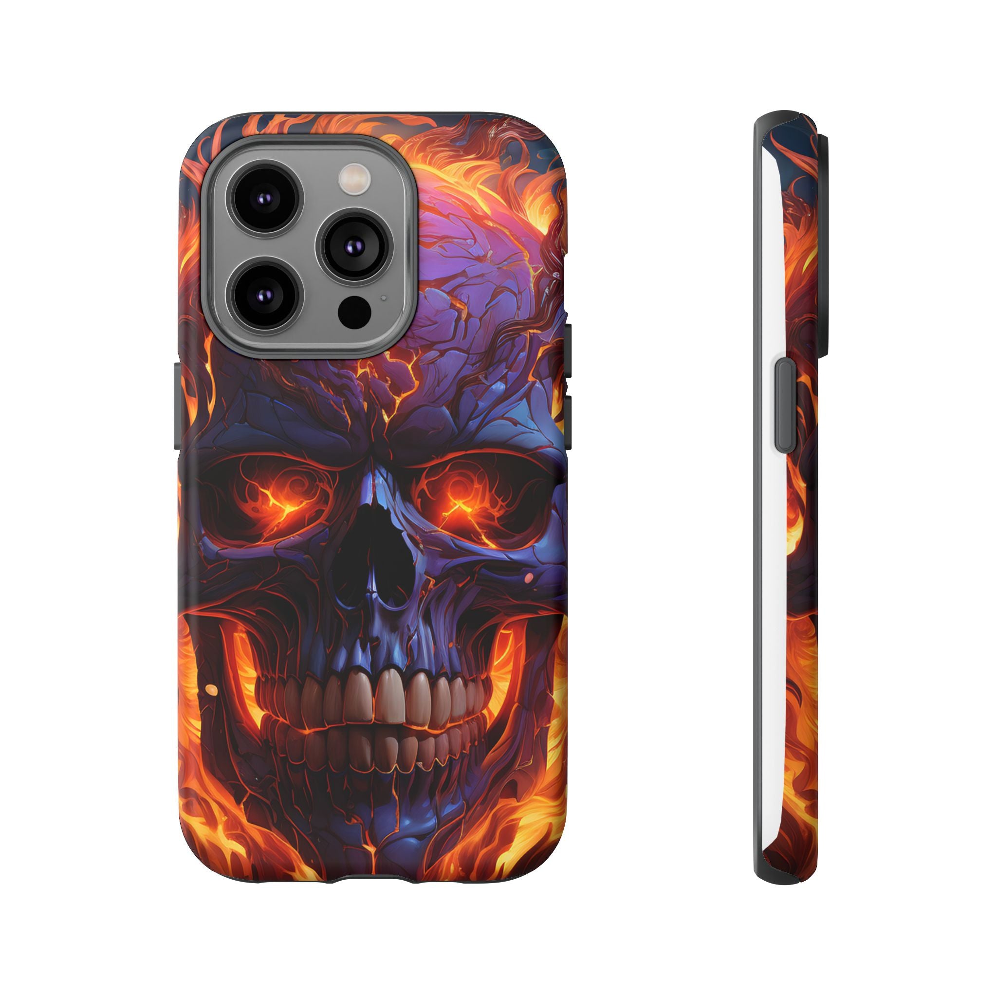 Fiery Skull Hexagon iPhone Case - Rugged Texture