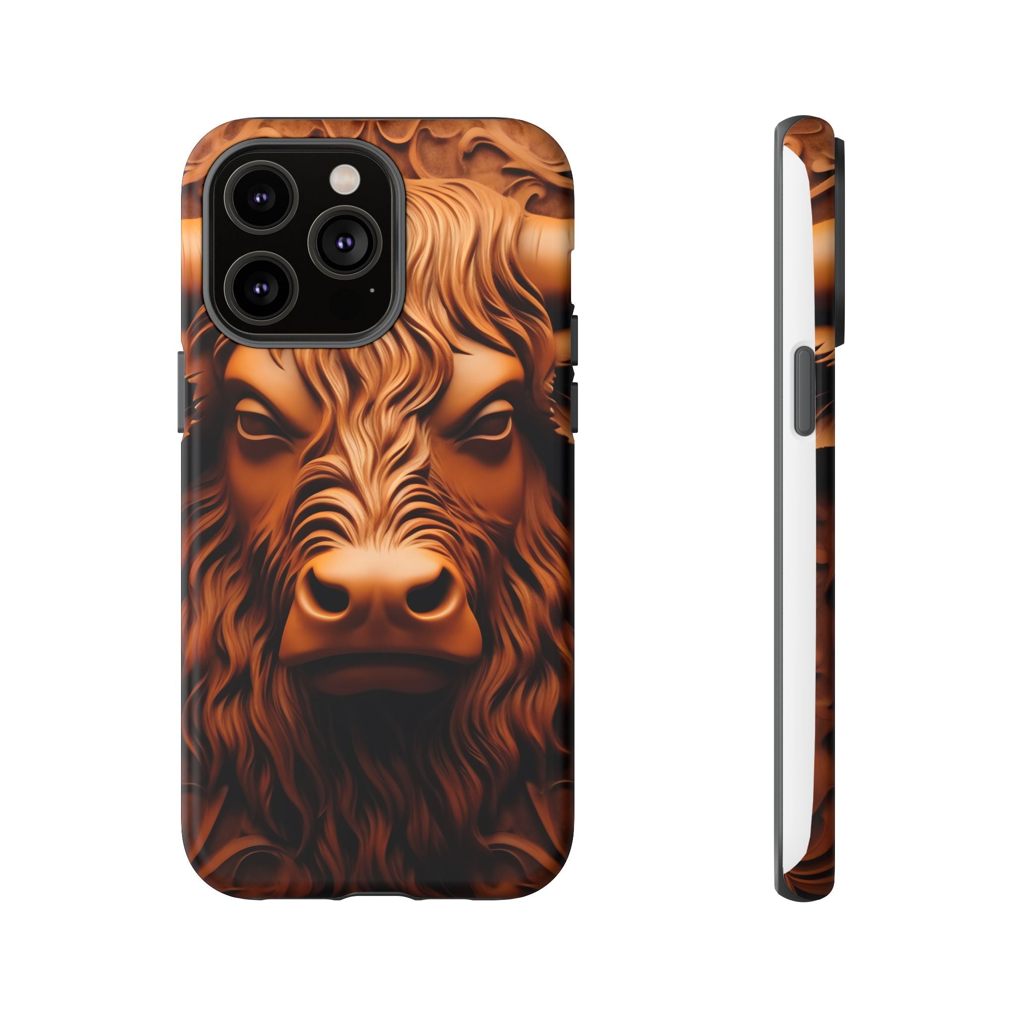 Bull Head Wood Carving iPhone Case - Rugged Texture