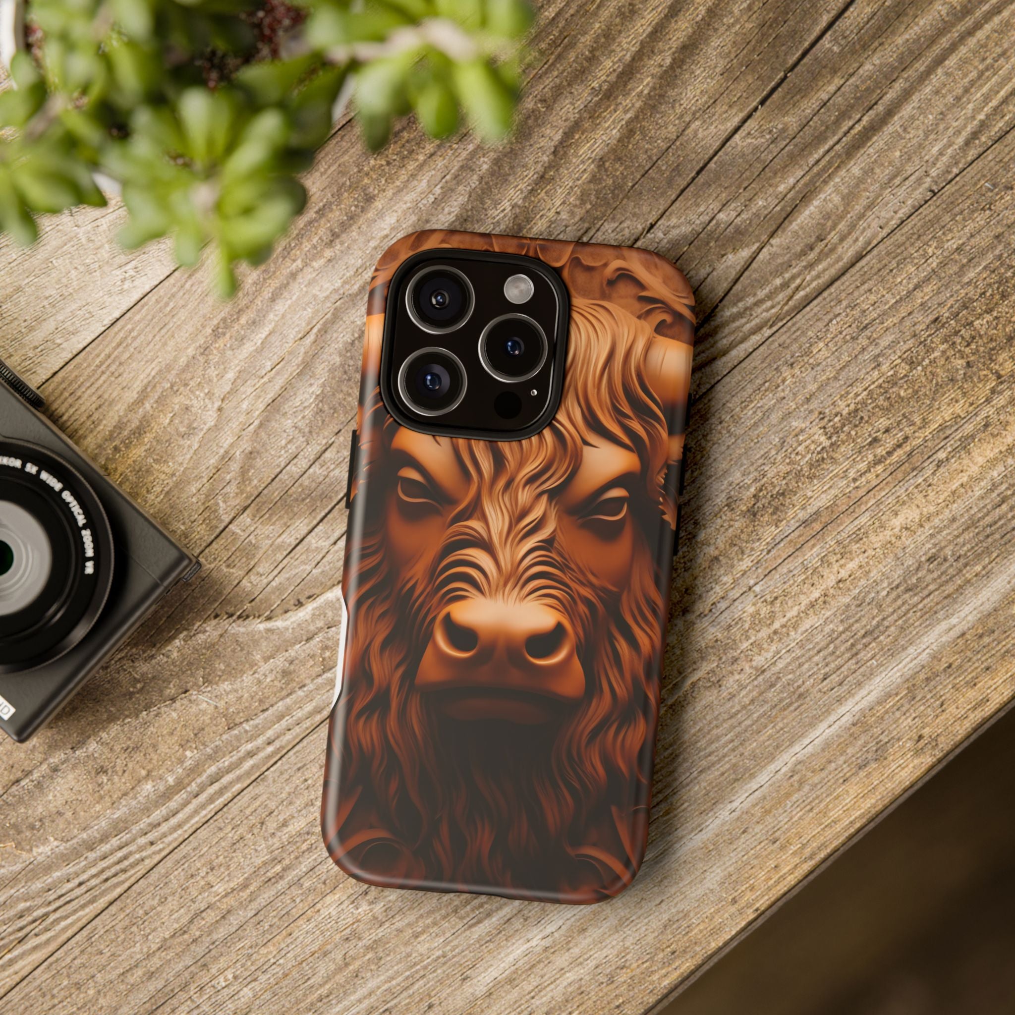 Bull Head Wood Carving iPhone Case - Rugged Texture