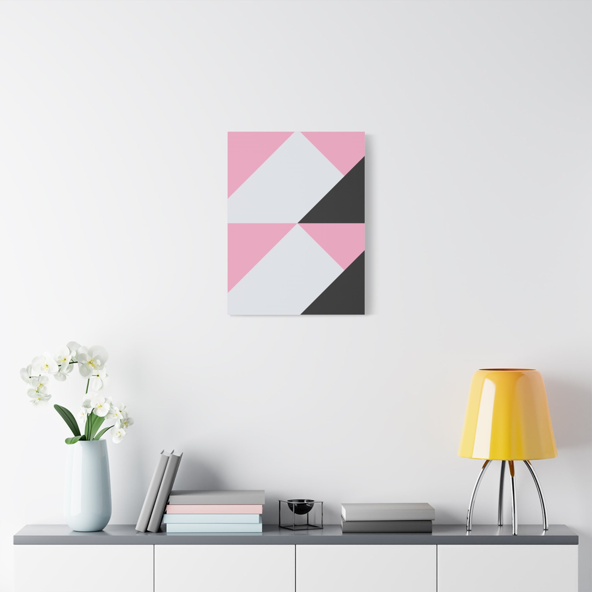 Geometric Pink & Gray Abstract Canvas Art