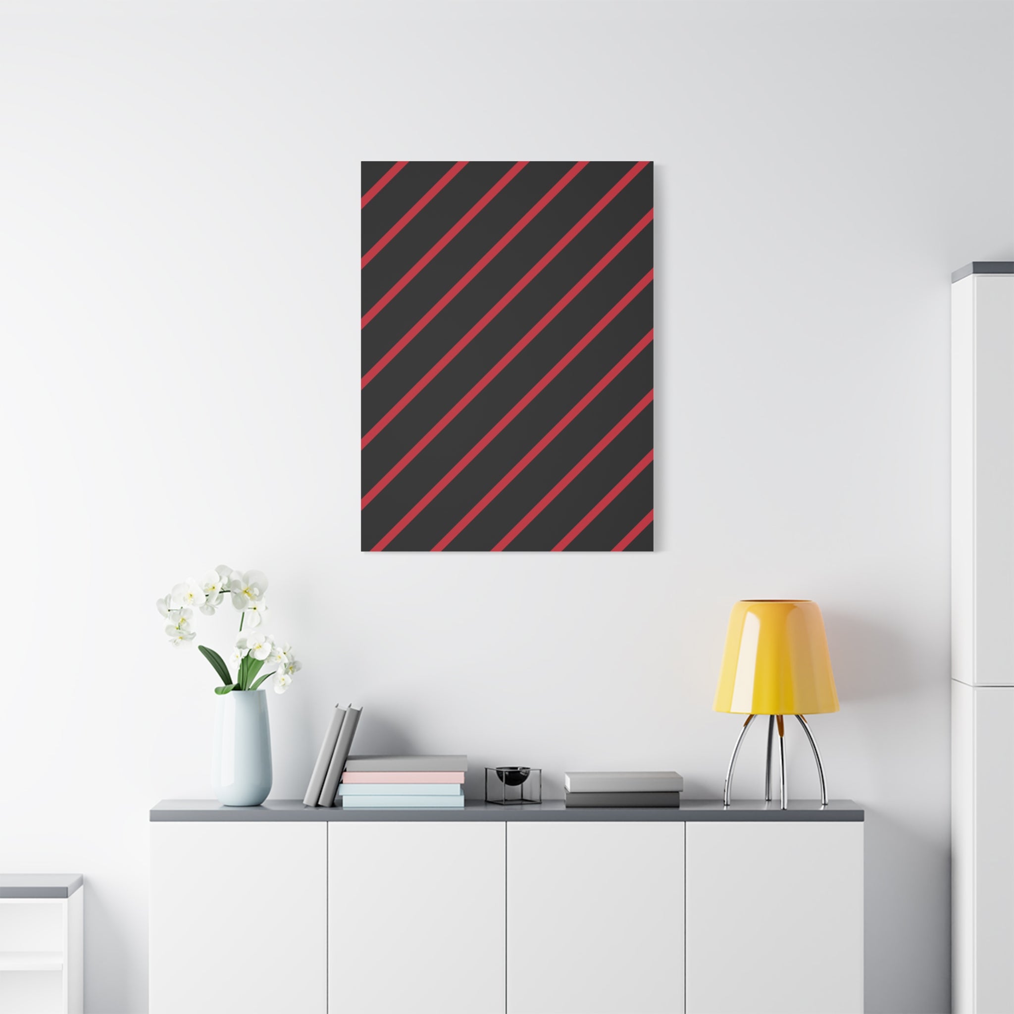 Crimson Diagonal Stripes Matte Canvas Art