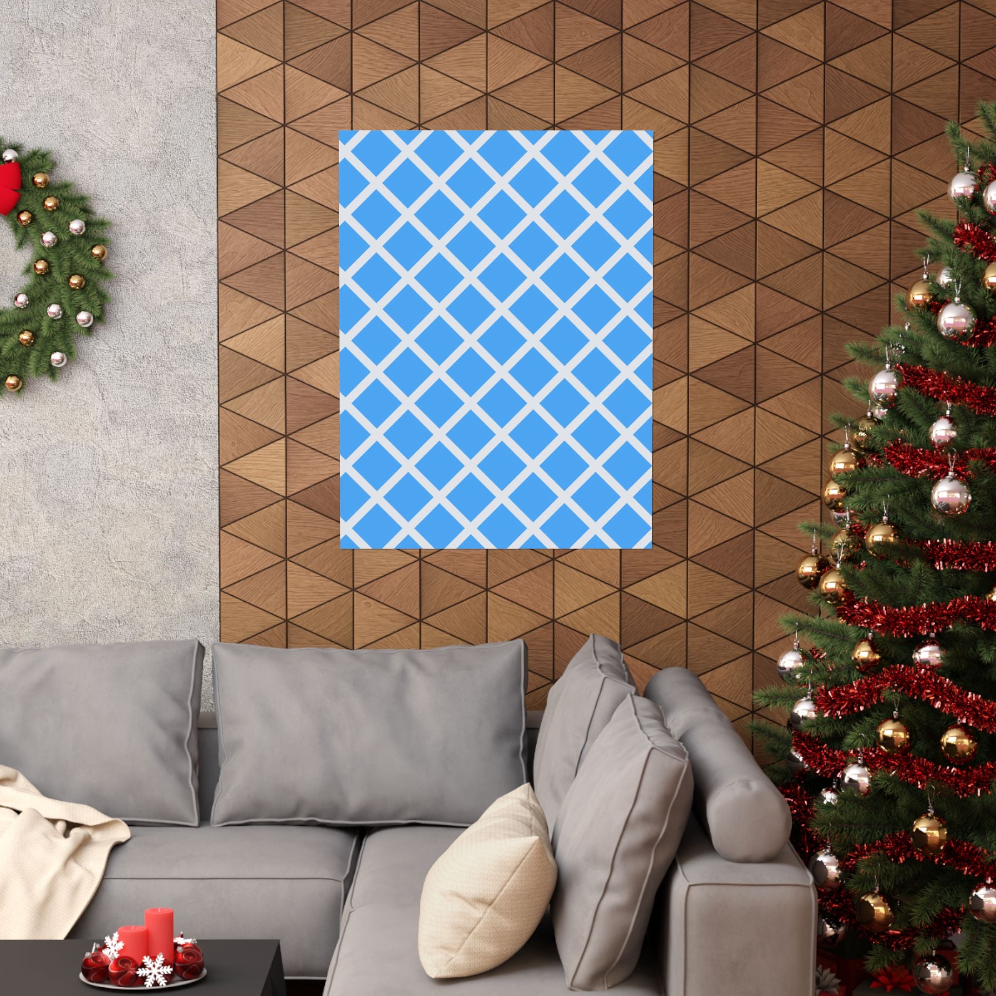 Sky Blue Diamond Grid Geometric Poster