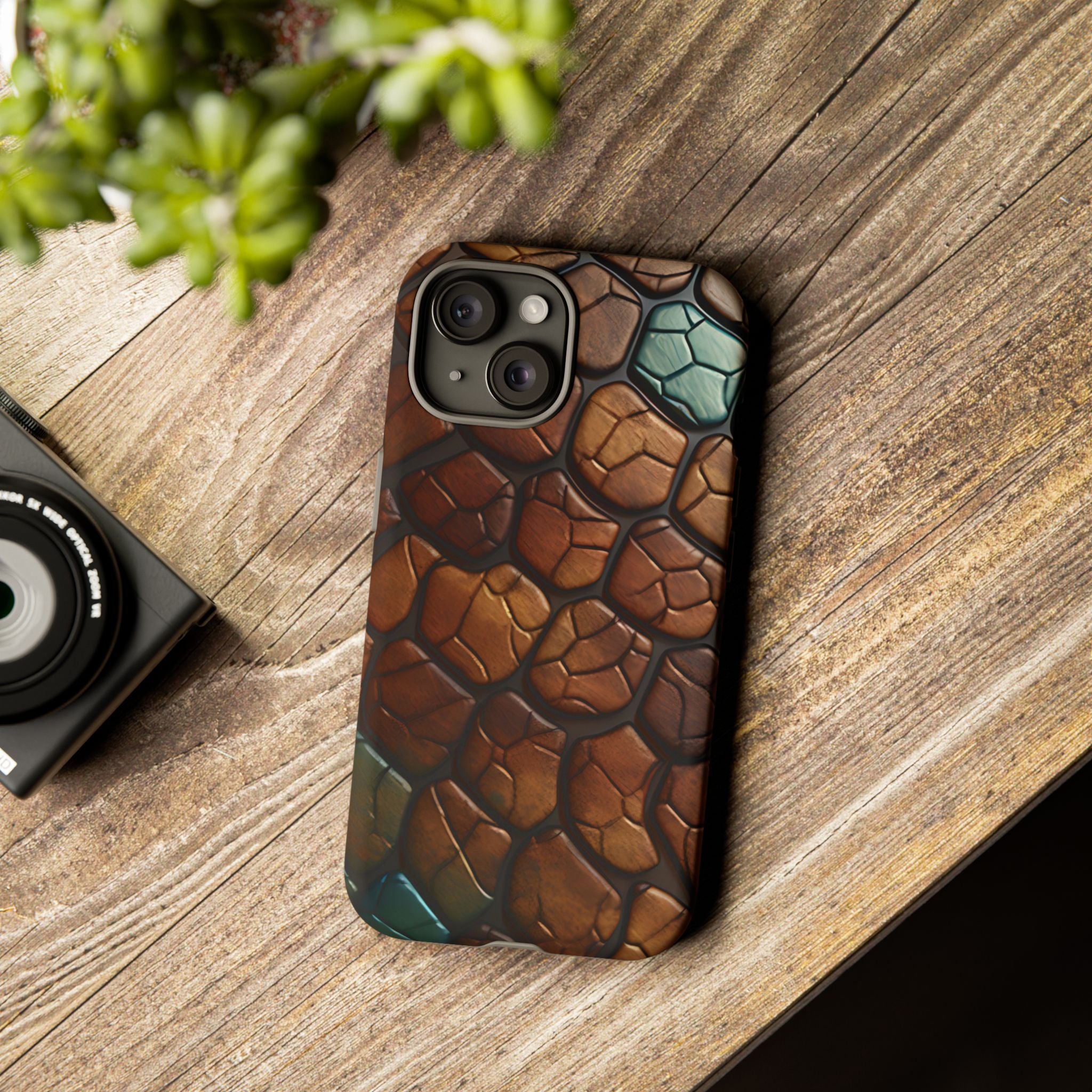 Mosaic Reptile iPhone Case - Teal & Brown