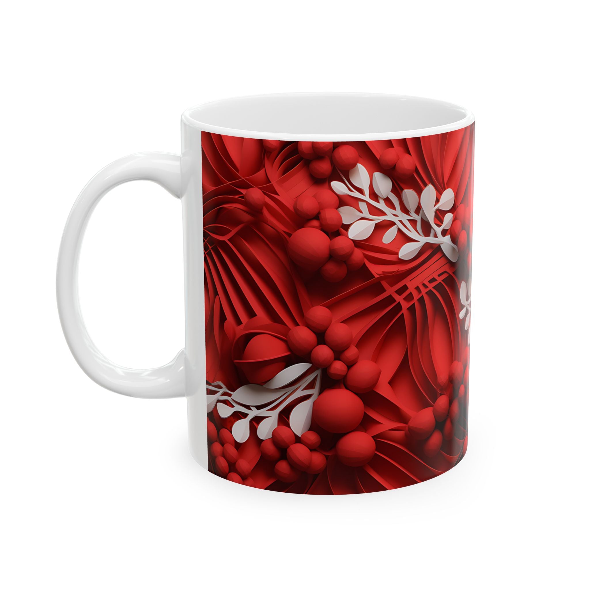 Red Floral Paper Art Coffee Mug