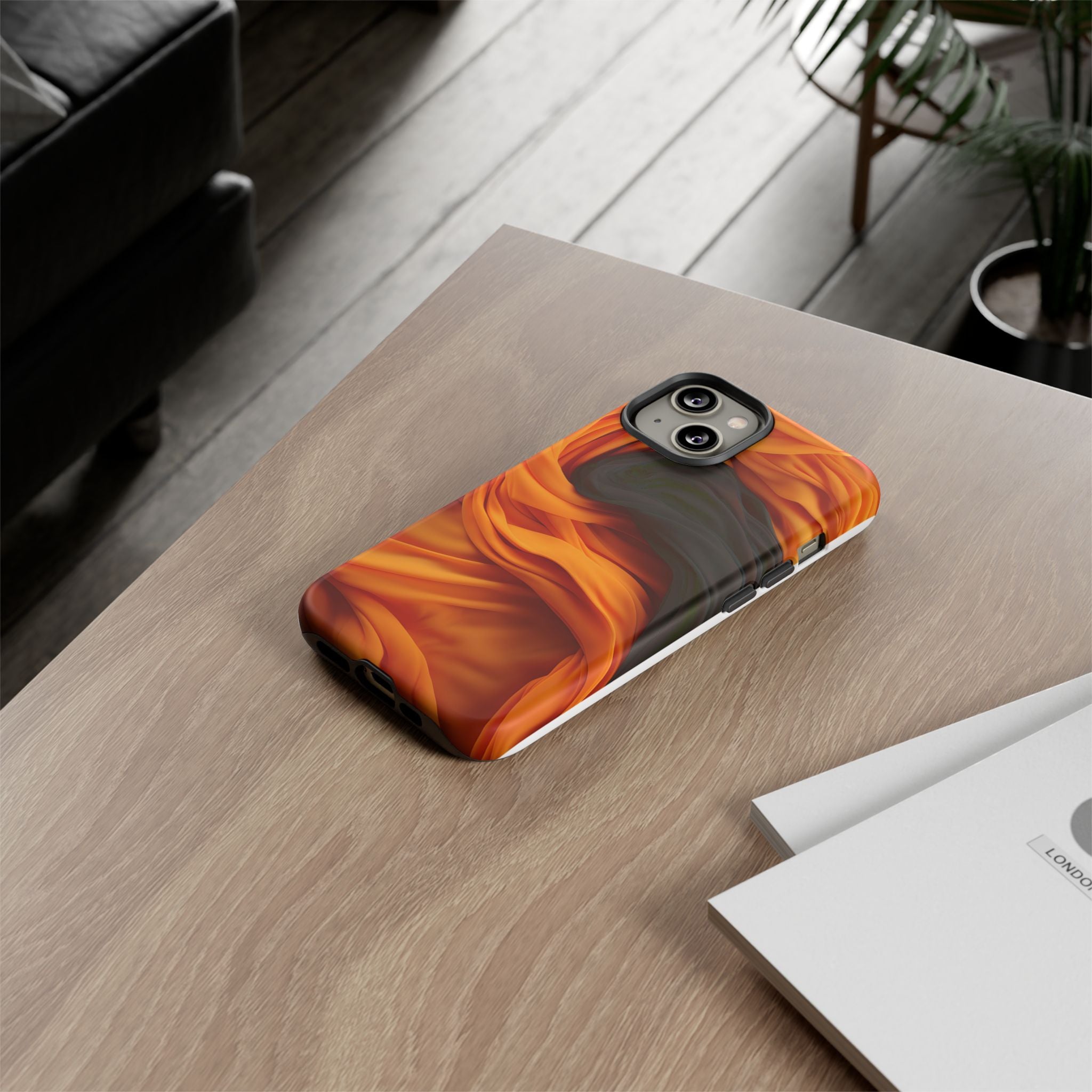 Abstract Orange & Gray Hexagon Stone iPhone Case