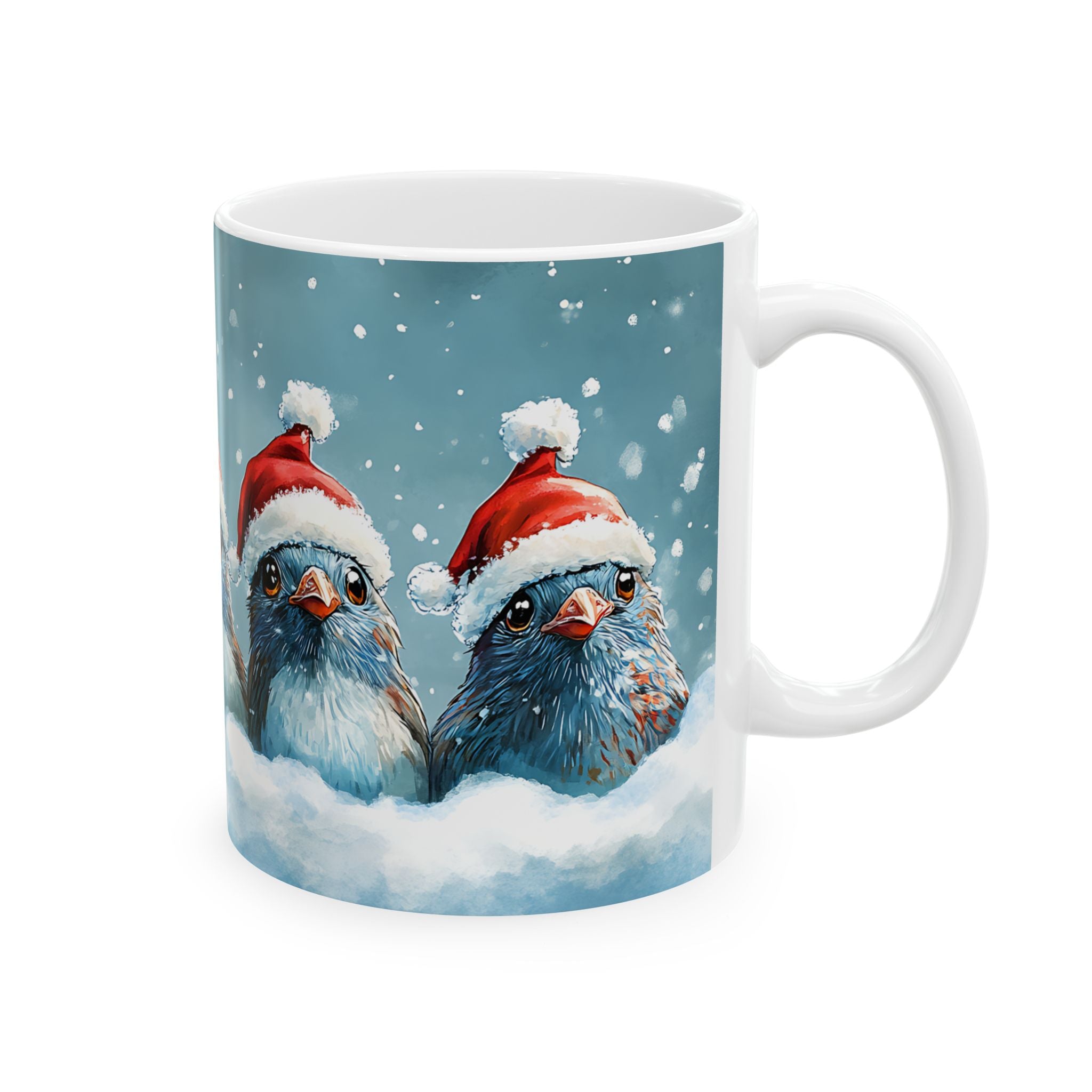 5 Cute Birds in Santa Hats Mug