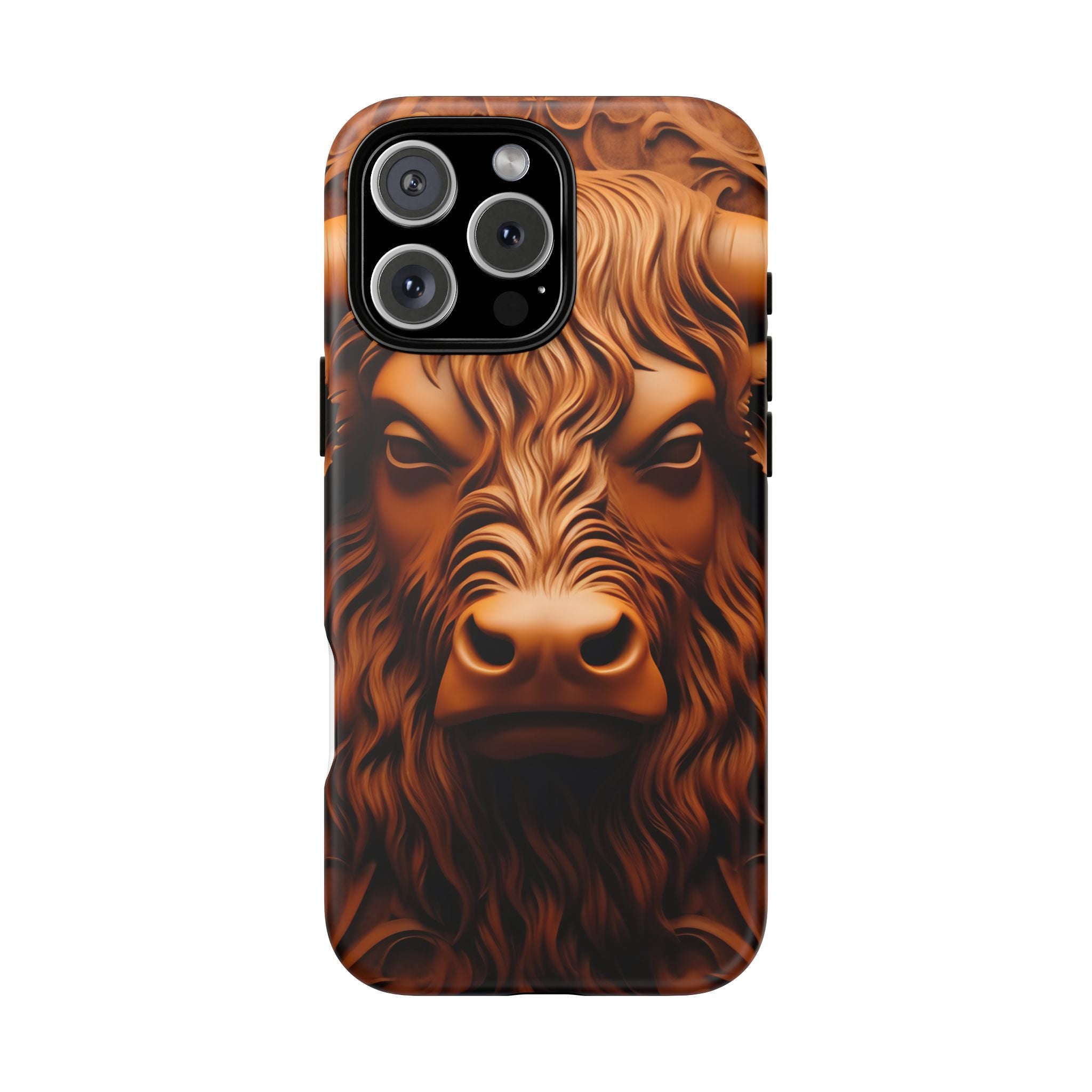 Bull Head Wood Carving iPhone Case - Rugged Texture