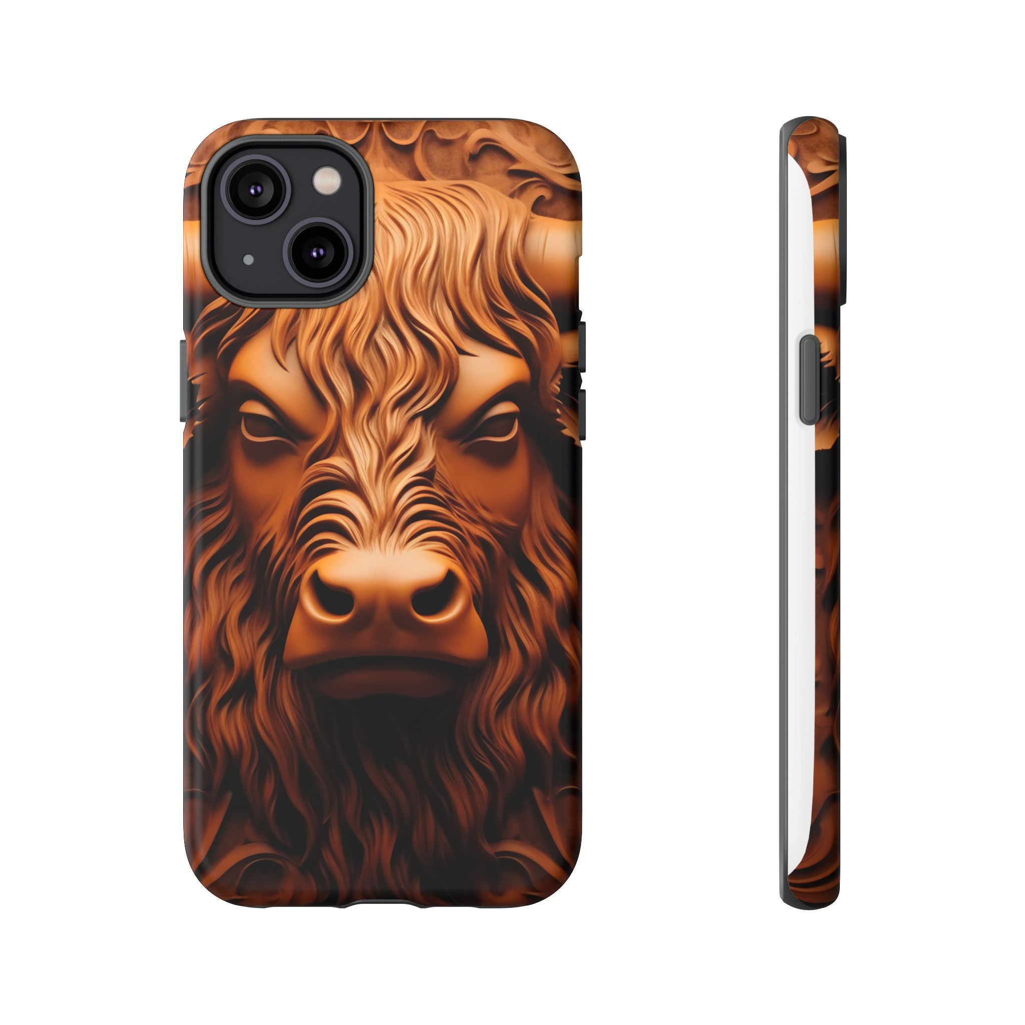 Bull Head Wood Carving iPhone Case - Rugged Texture