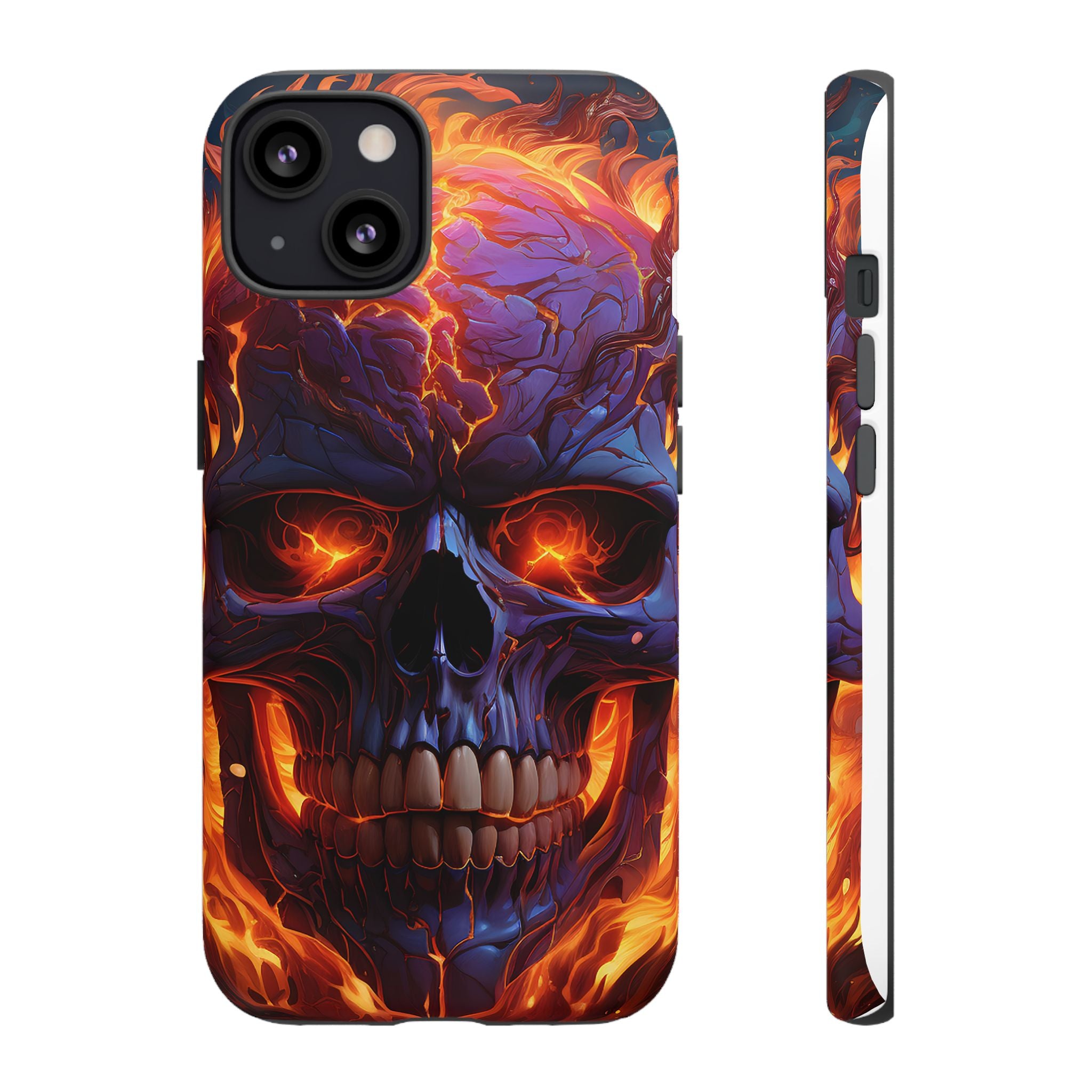 Fiery Skull Hexagon iPhone Case - Rugged Texture