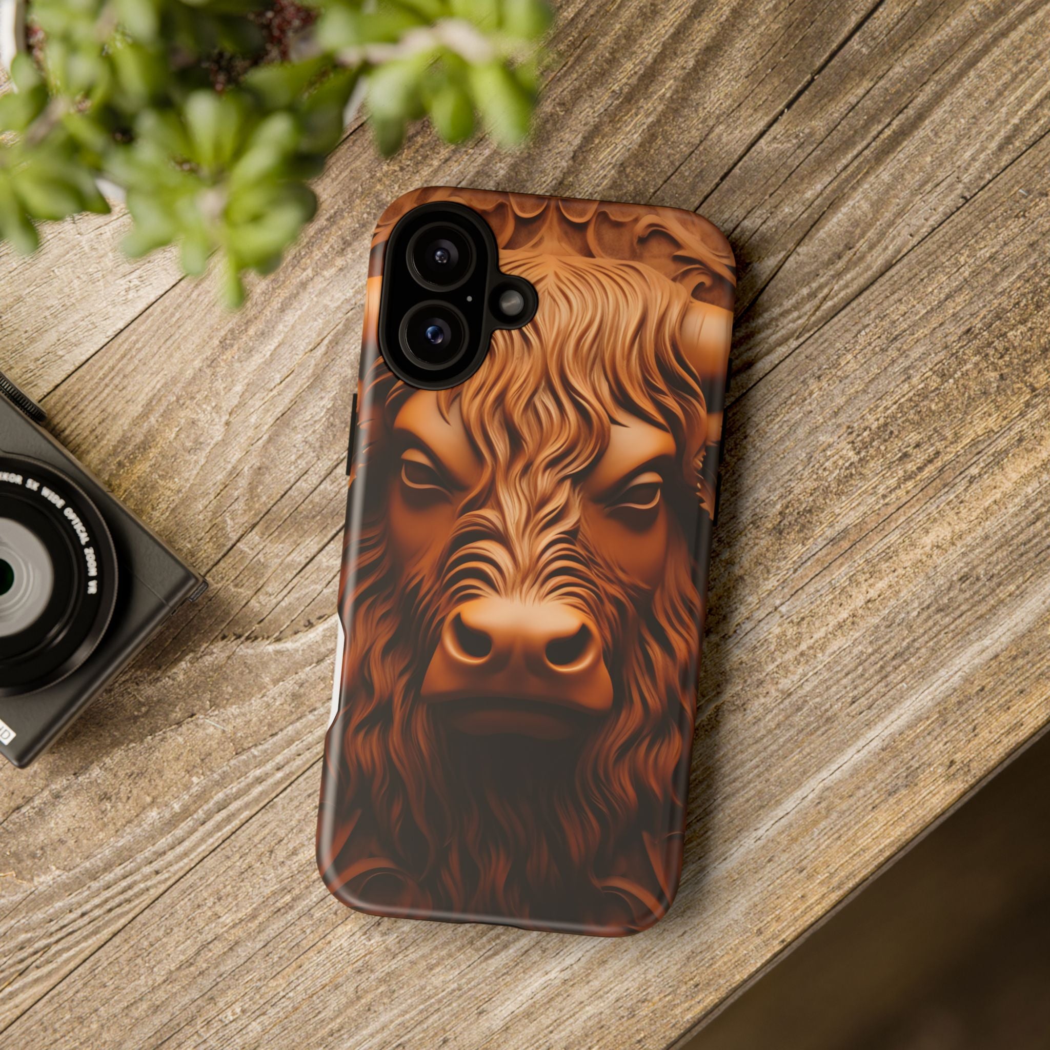 Bull Head Wood Carving iPhone Case - Rugged Texture