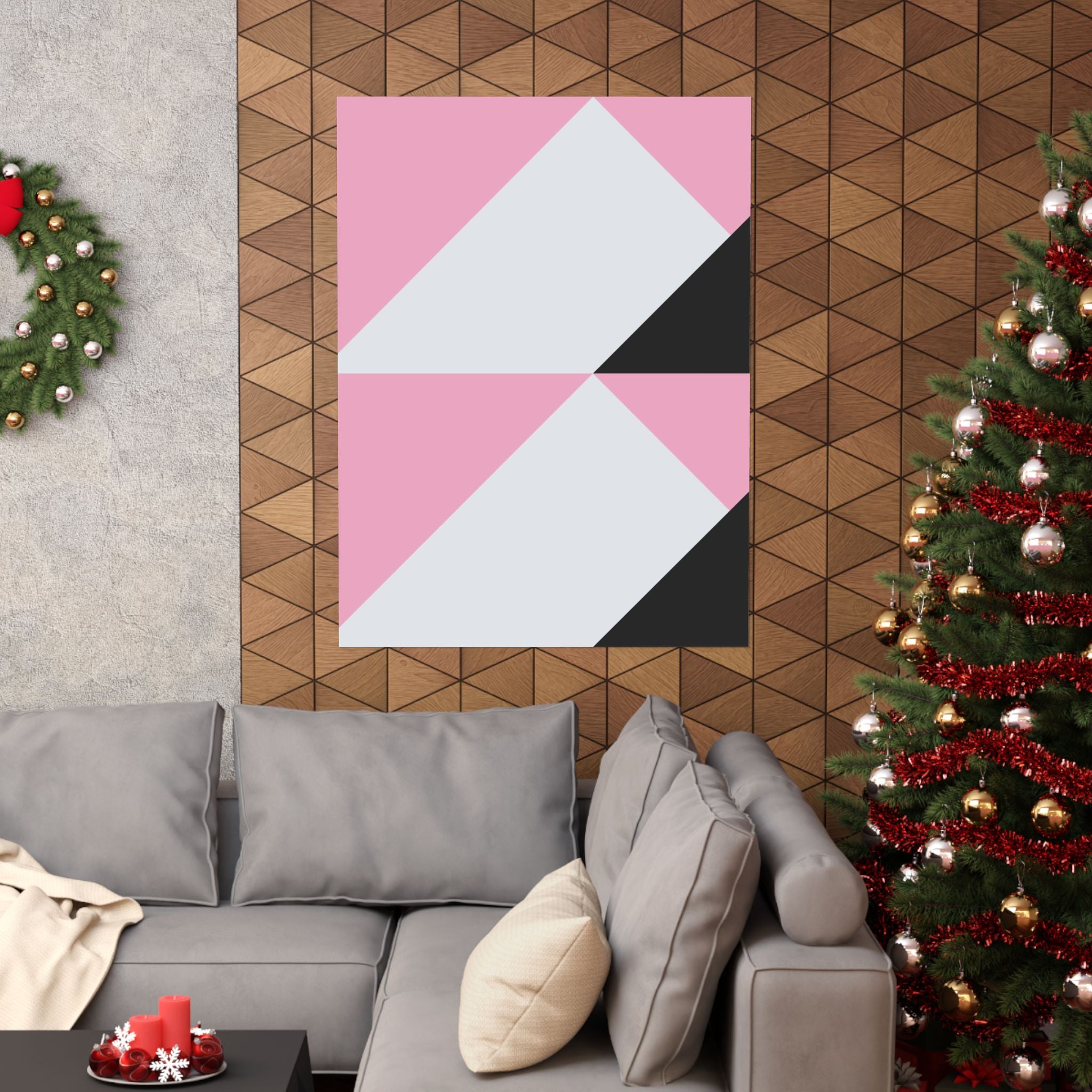 Geometric Pink & Gray Abstract Art Poster