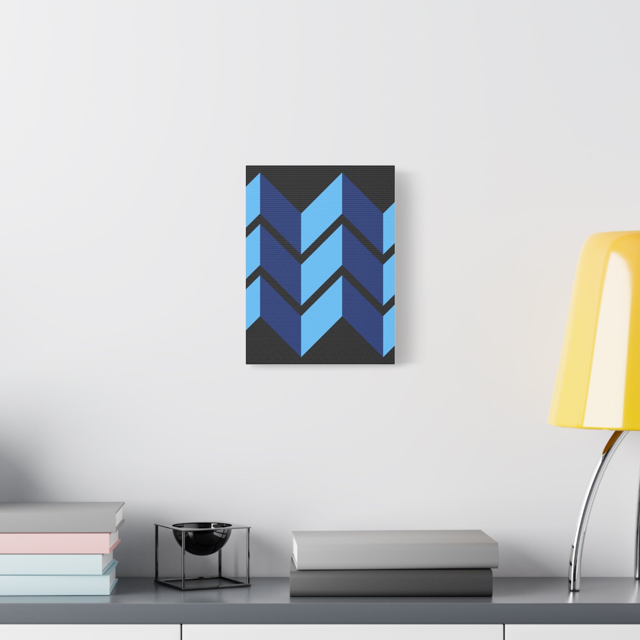 Abstract Blue Chevron Canvas Art