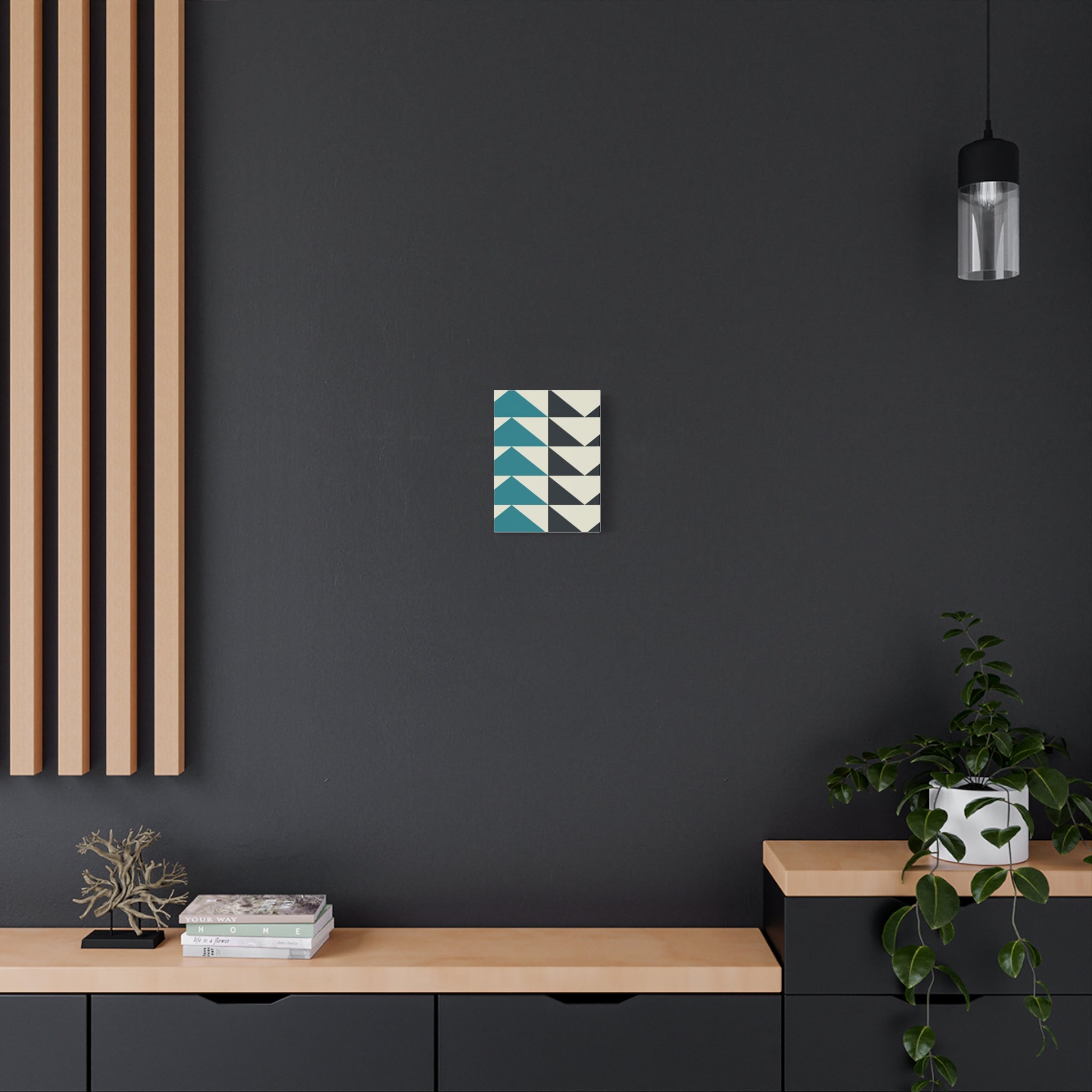 Geometric Triangle Canvas Art - Teal & Black