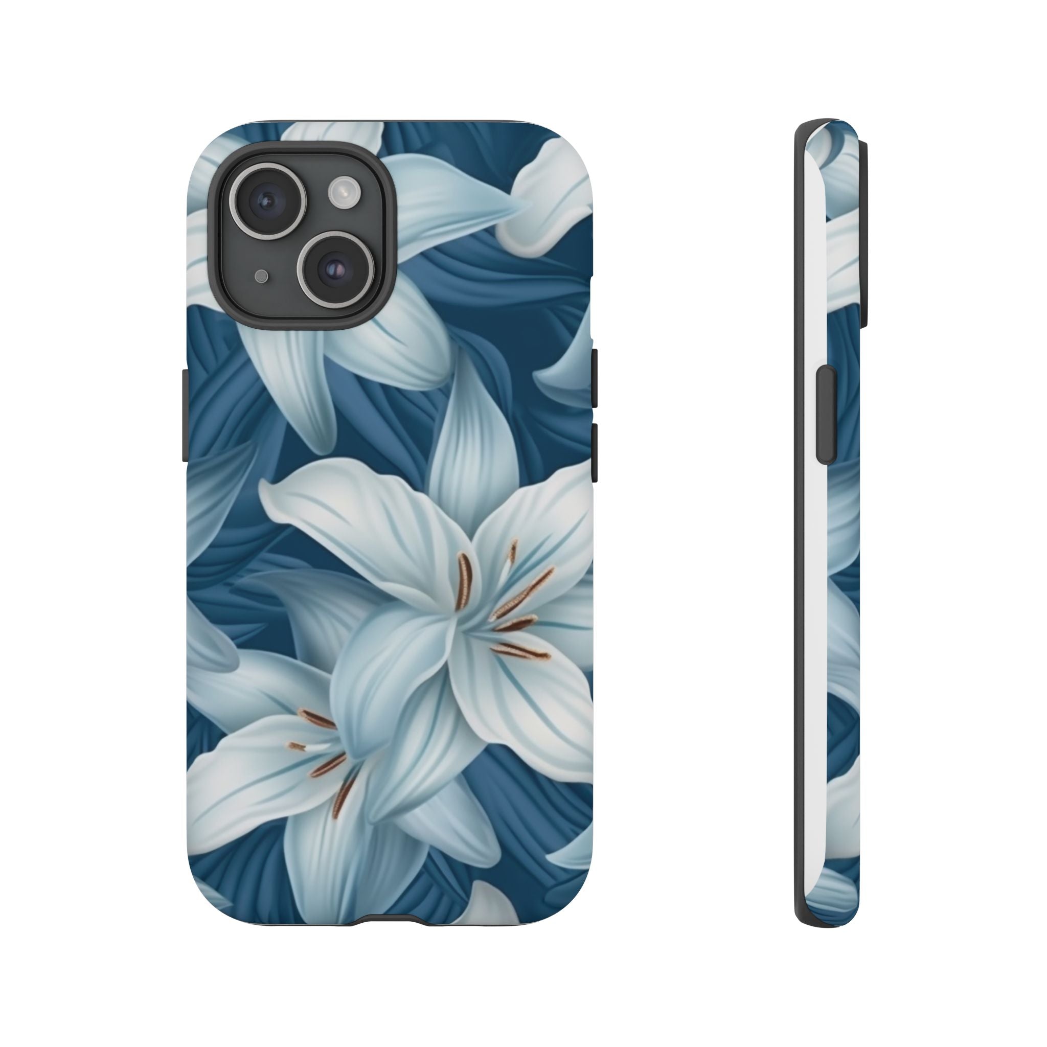 Pastel Blue Lily iPhone Case - Hexagon Stone