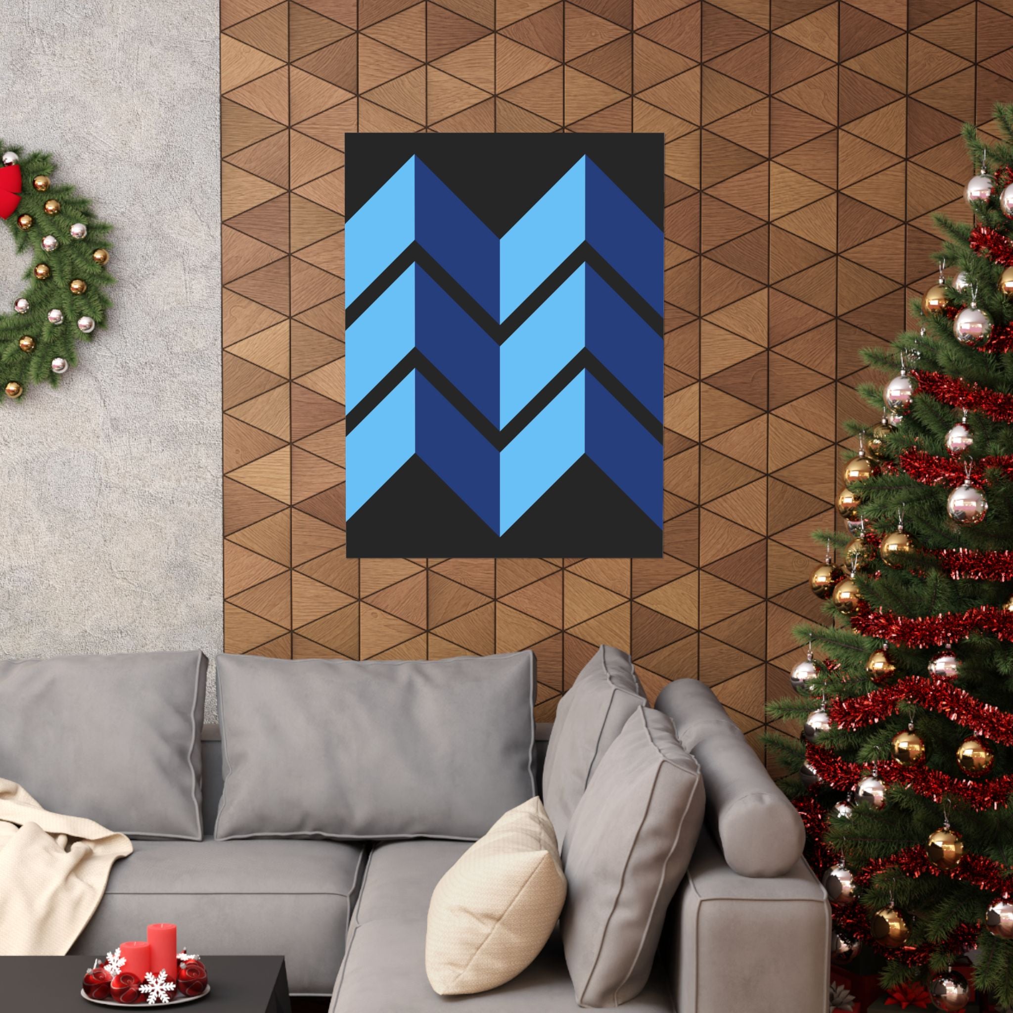 Abstract Blue Chevron Geometric Poster