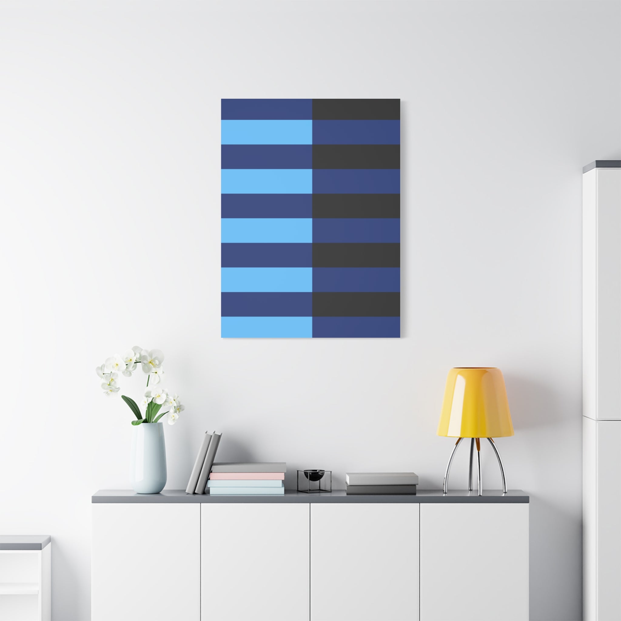 Abstract Blue & Grey Stripe Canvas Art