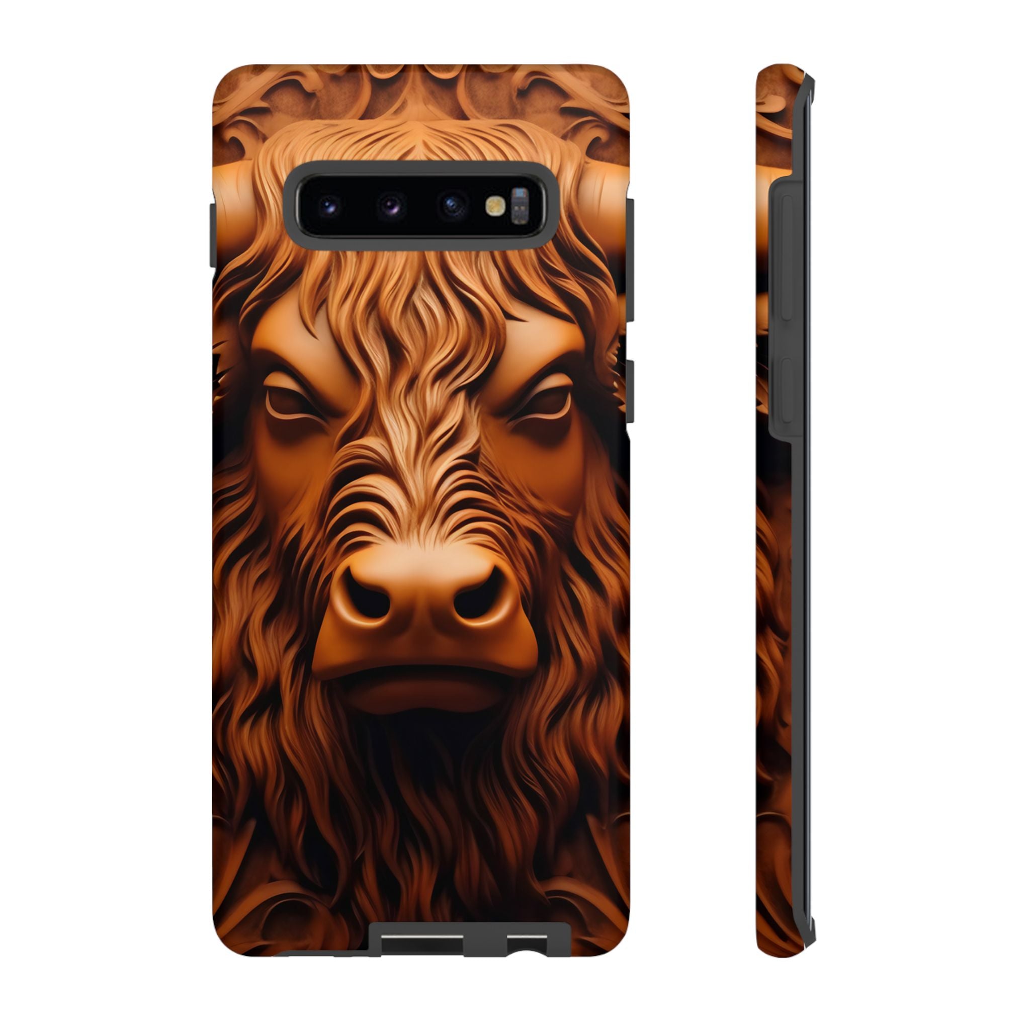 Intricate Bull Head Wood Carving Samsung Case