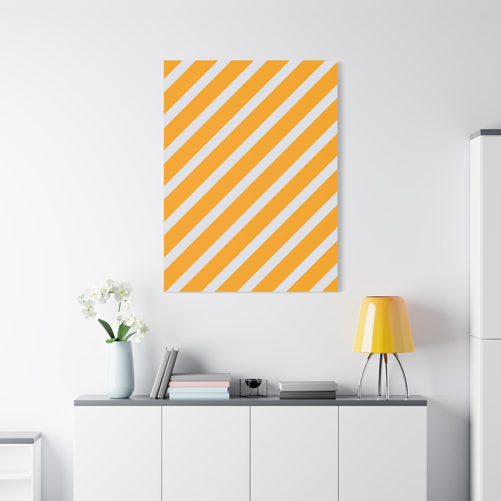 Orange & Gray Diagonal Stripe Canvas Art