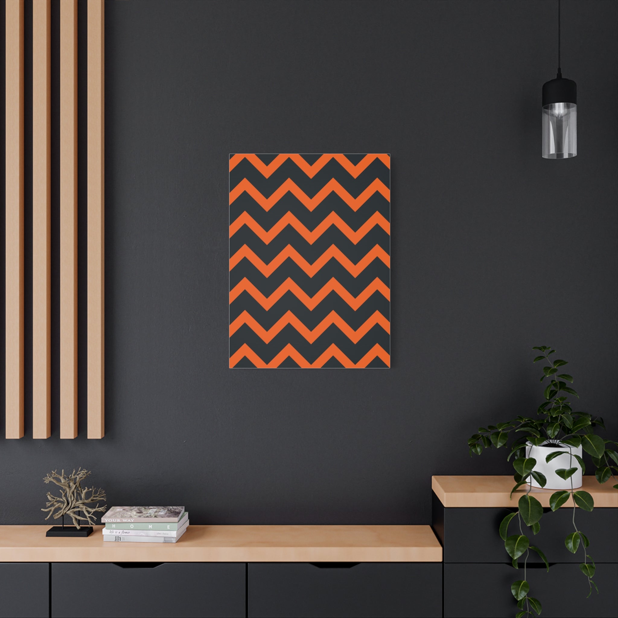 Orange & Navy Chevron Matte Canvas Art