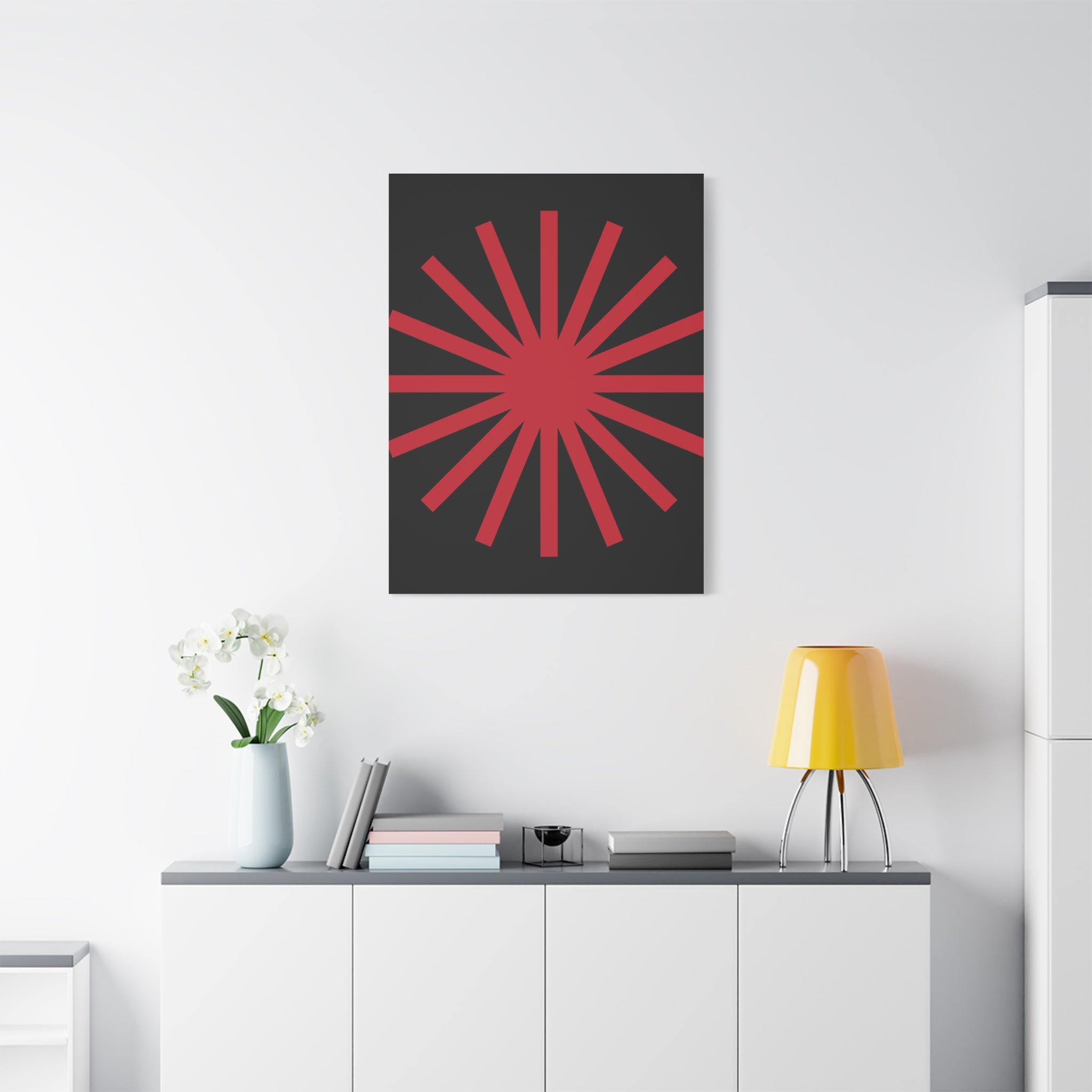 Crimson Sunburst Matte Canvas Art