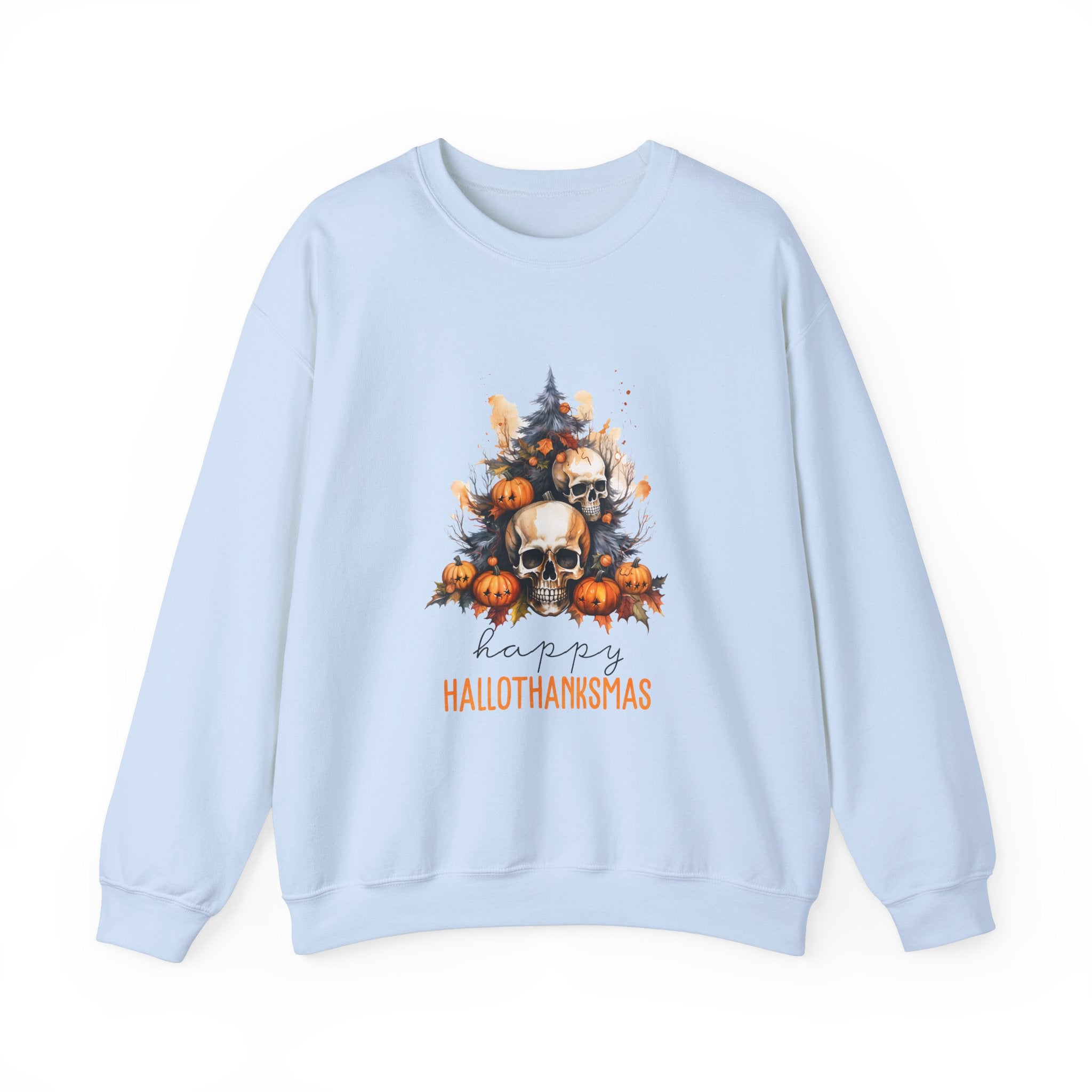 Hallothanksmas Sweatshirt: Skulls & Pumpkins