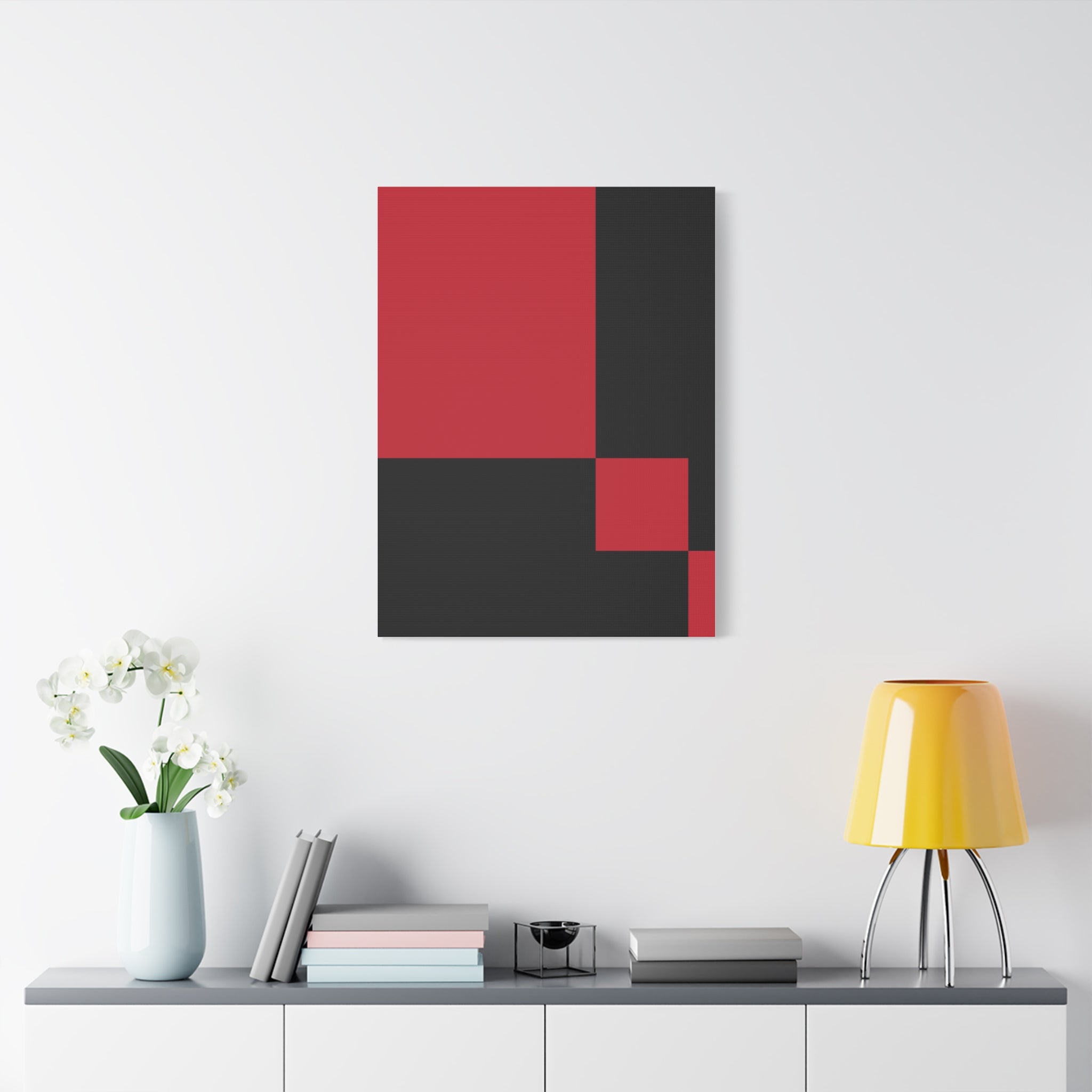 Abstract Red & Black Geometric Canvas Art