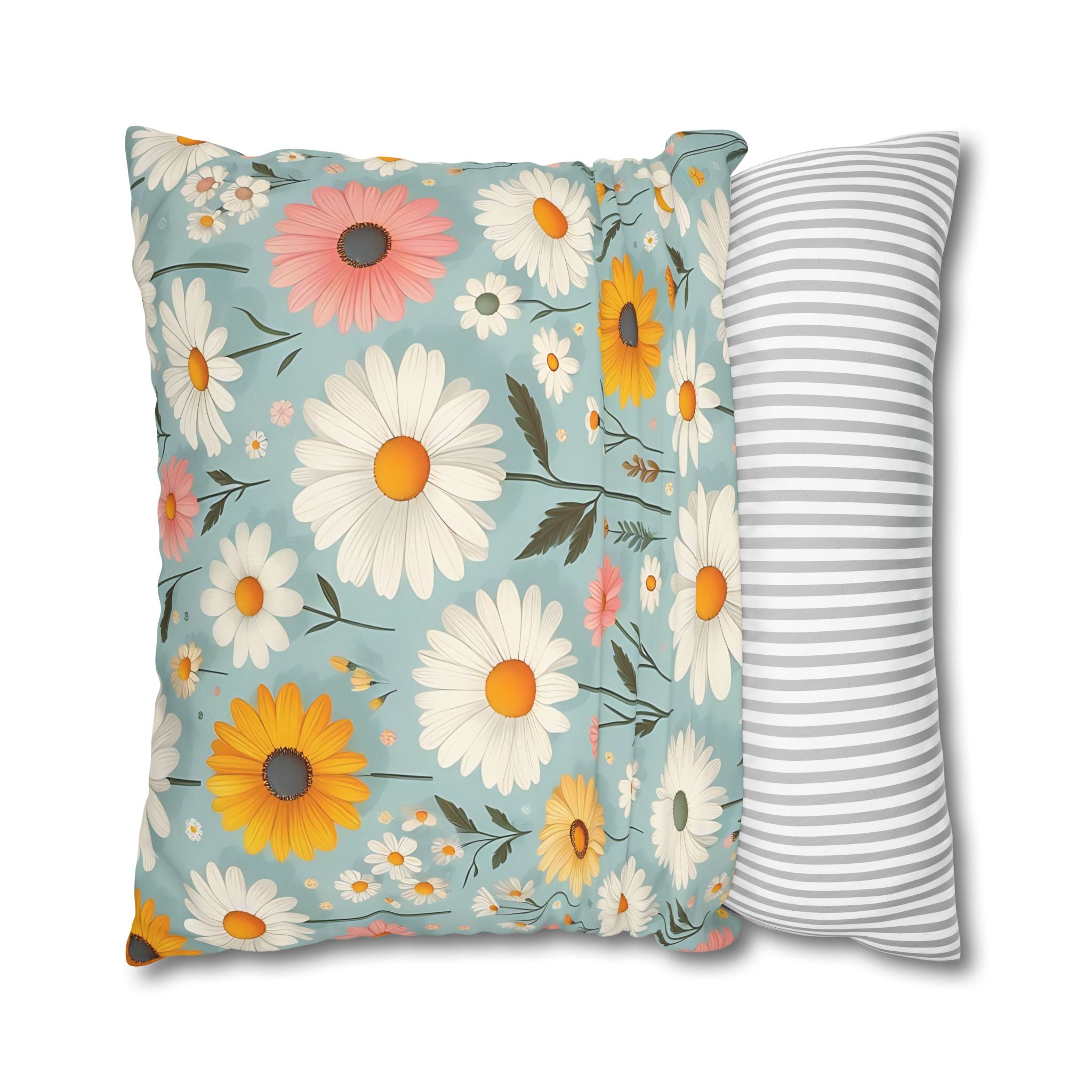 Floral Daisy Pillowcase - Blue & White