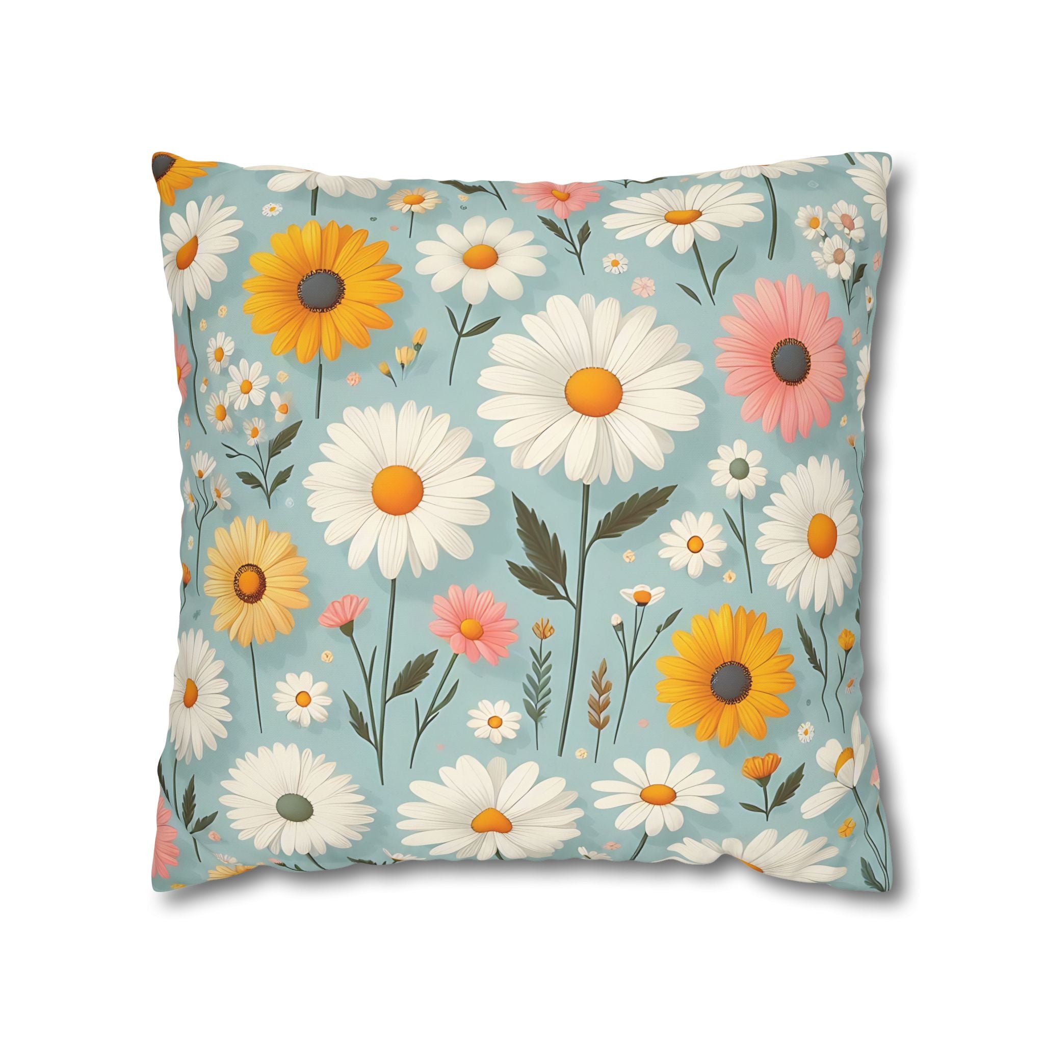 Floral Daisy Pillowcase - Blue & White