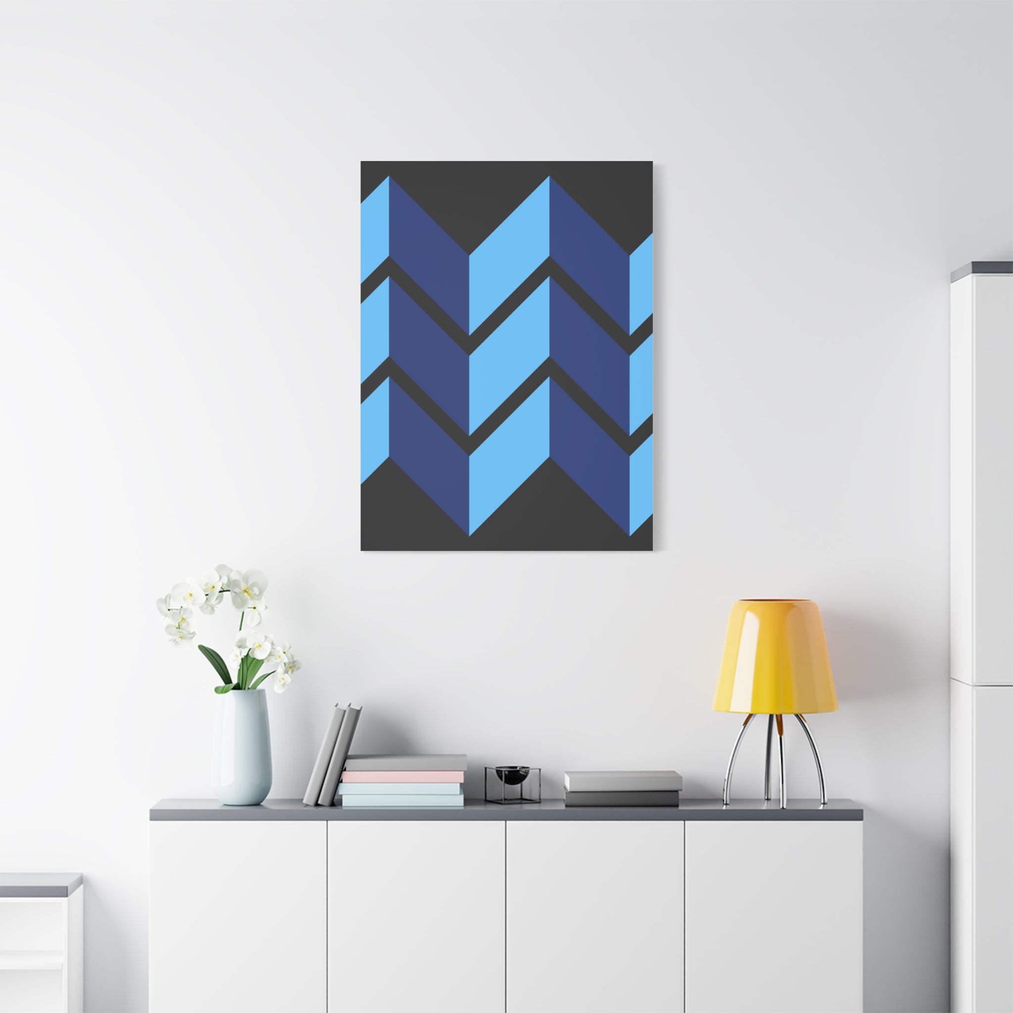 Abstract Blue Chevron Canvas Art