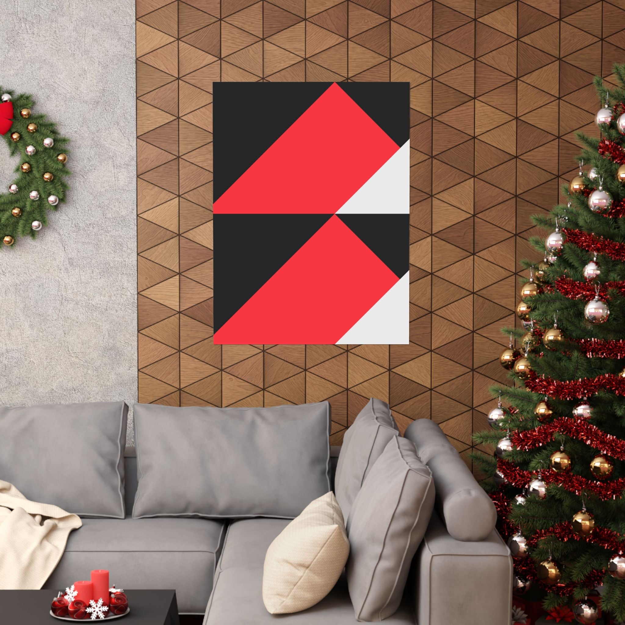 Abstract Geometric Red & Gray Poster