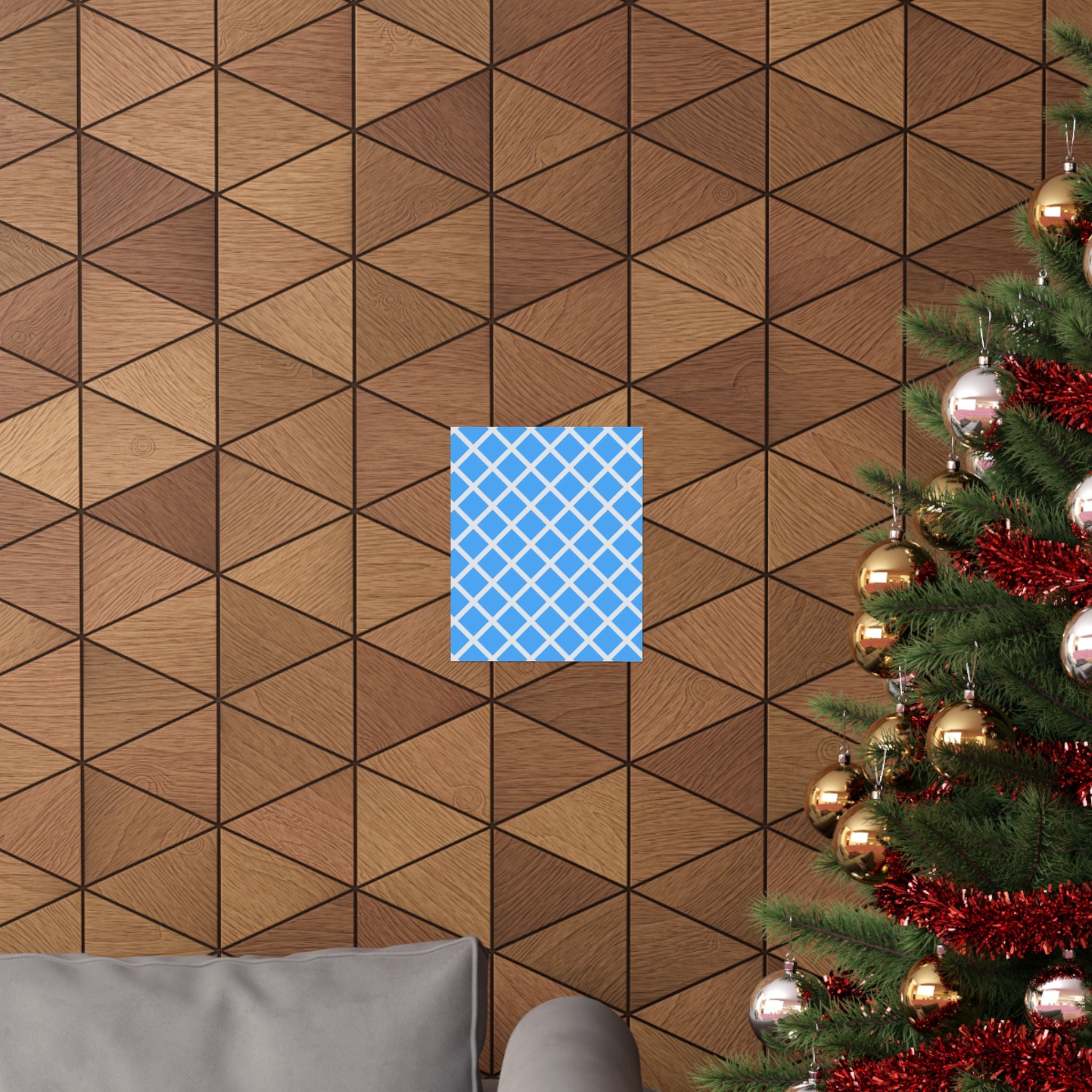 Sky Blue Diamond Grid Geometric Poster