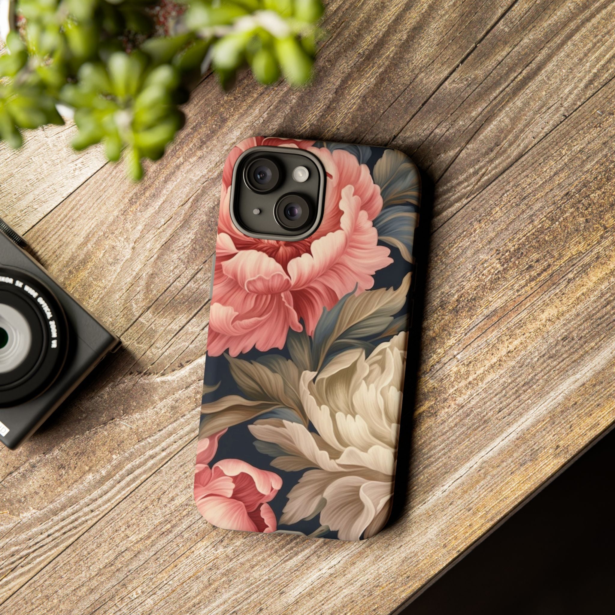 Blush Peony Floral iPhone Case - Hexagon Stone