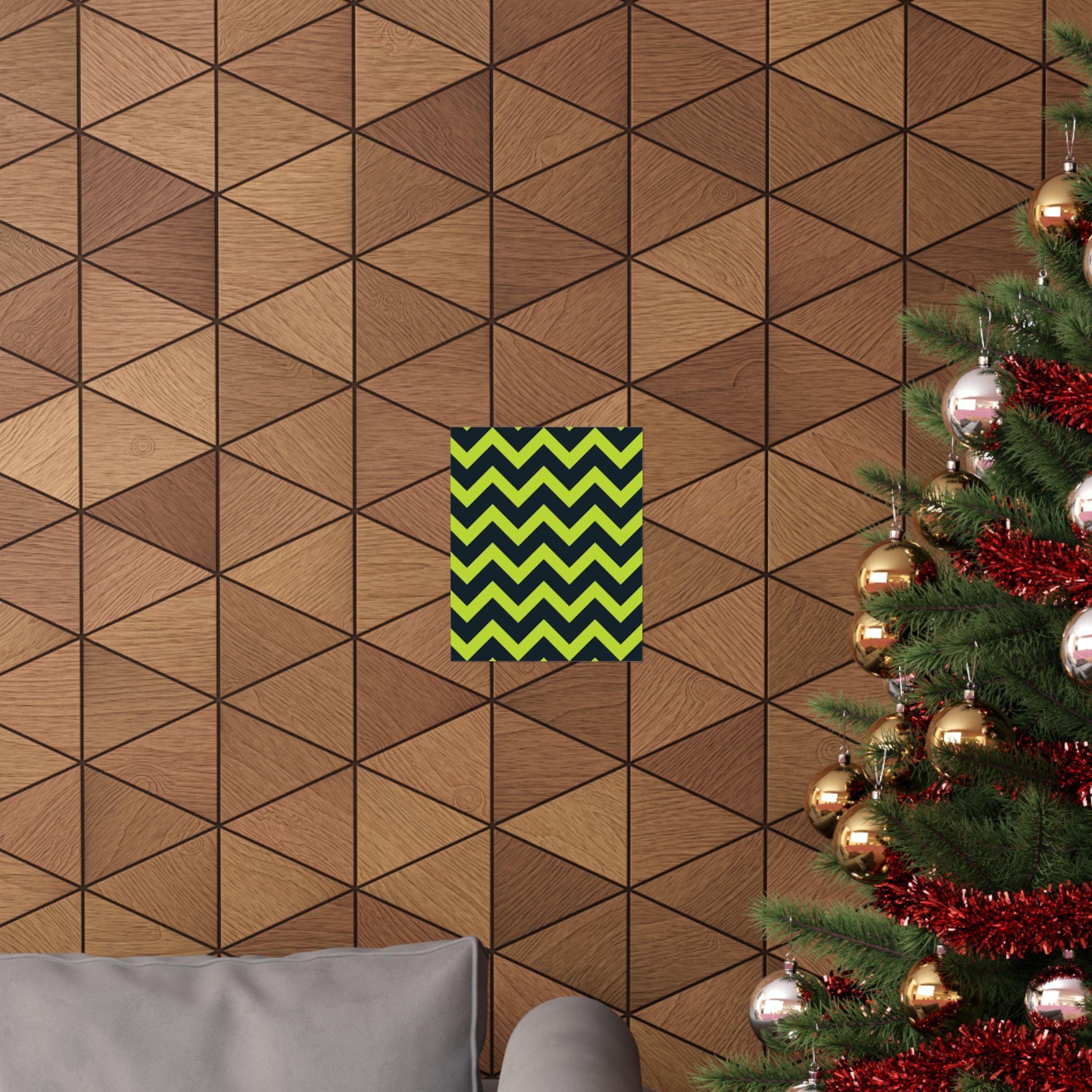 Neon Zigzag Green Geometric Art Poster