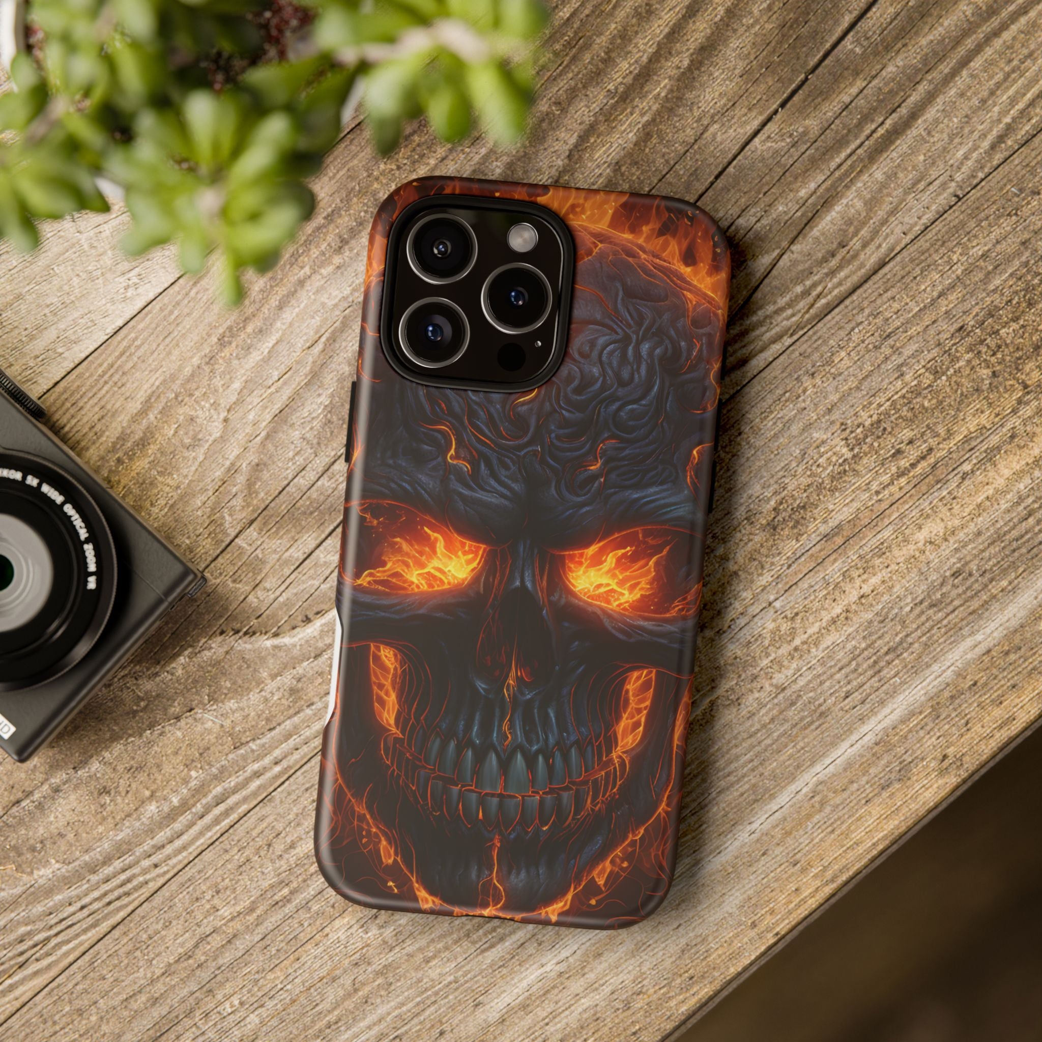 Fiery Skull Hexagon iPhone Case - Rugged Texture