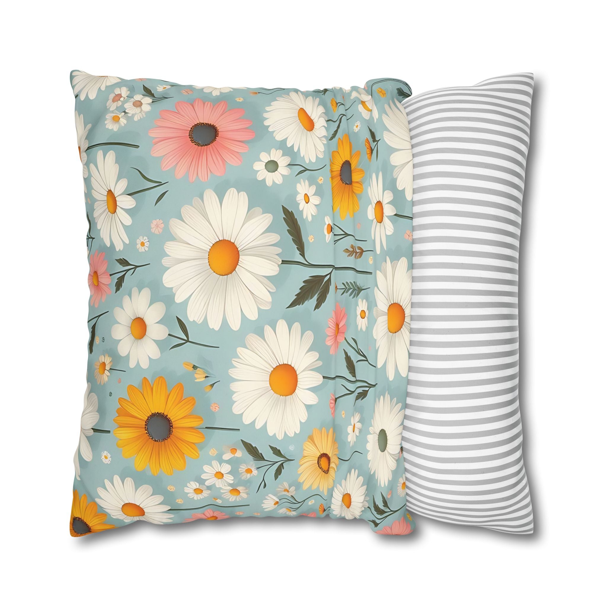 Floral Daisy Pillowcase - Blue & White