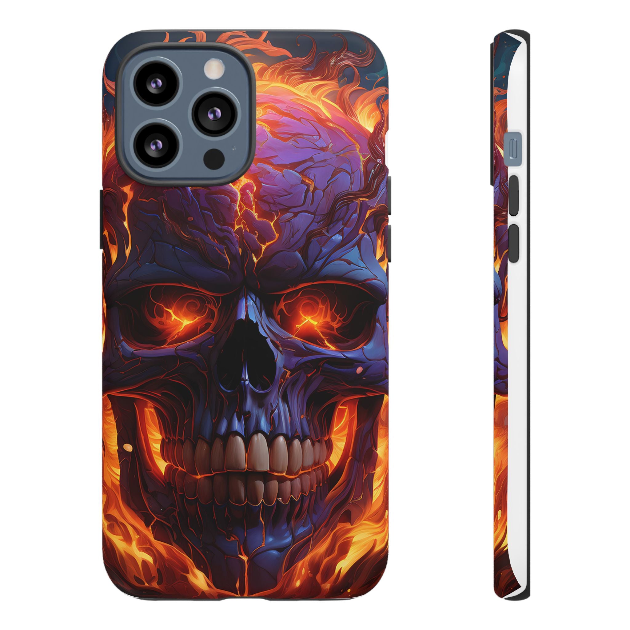 Fiery Skull Hexagon iPhone Case - Rugged Texture