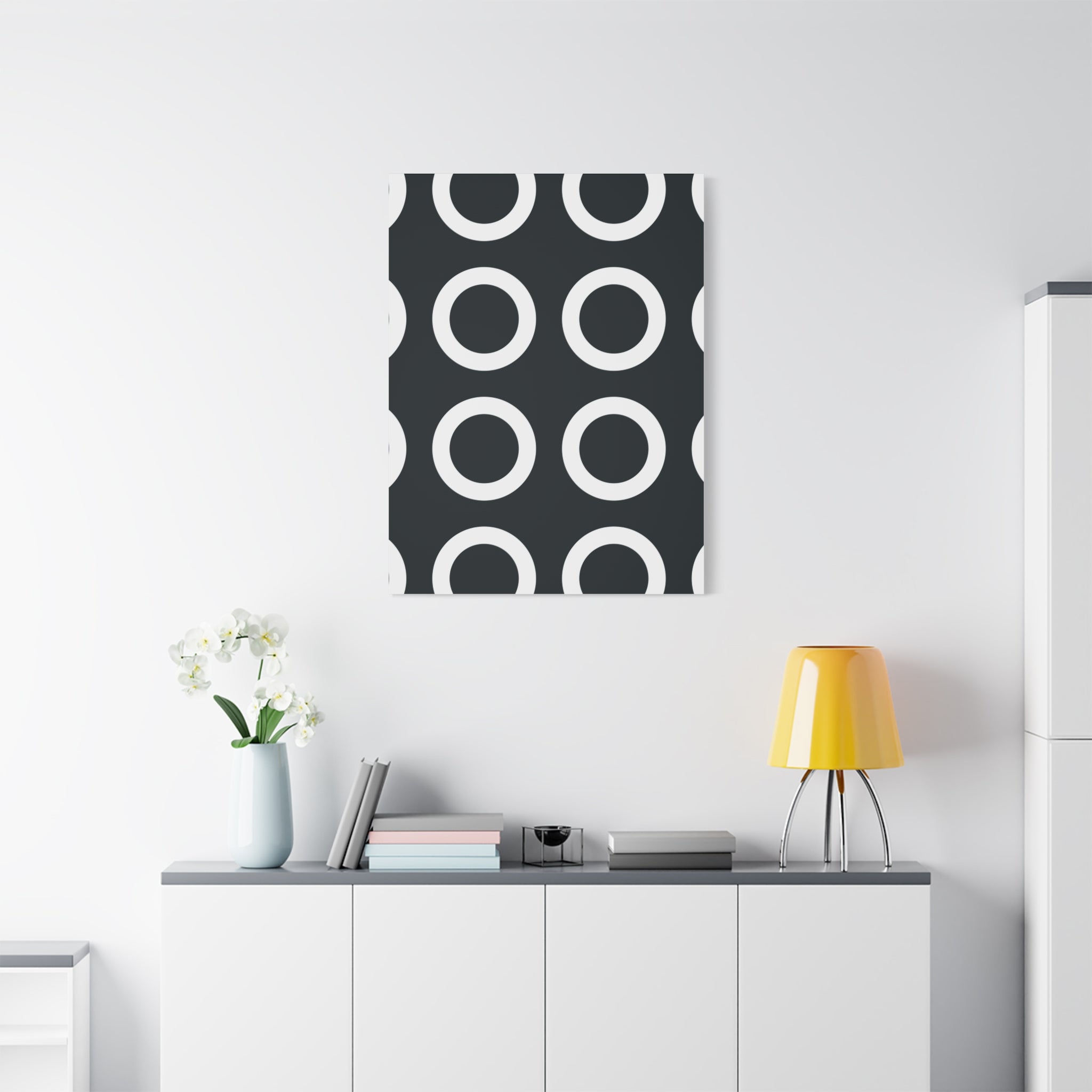 Teal & White Geometric Circle Canvas Art