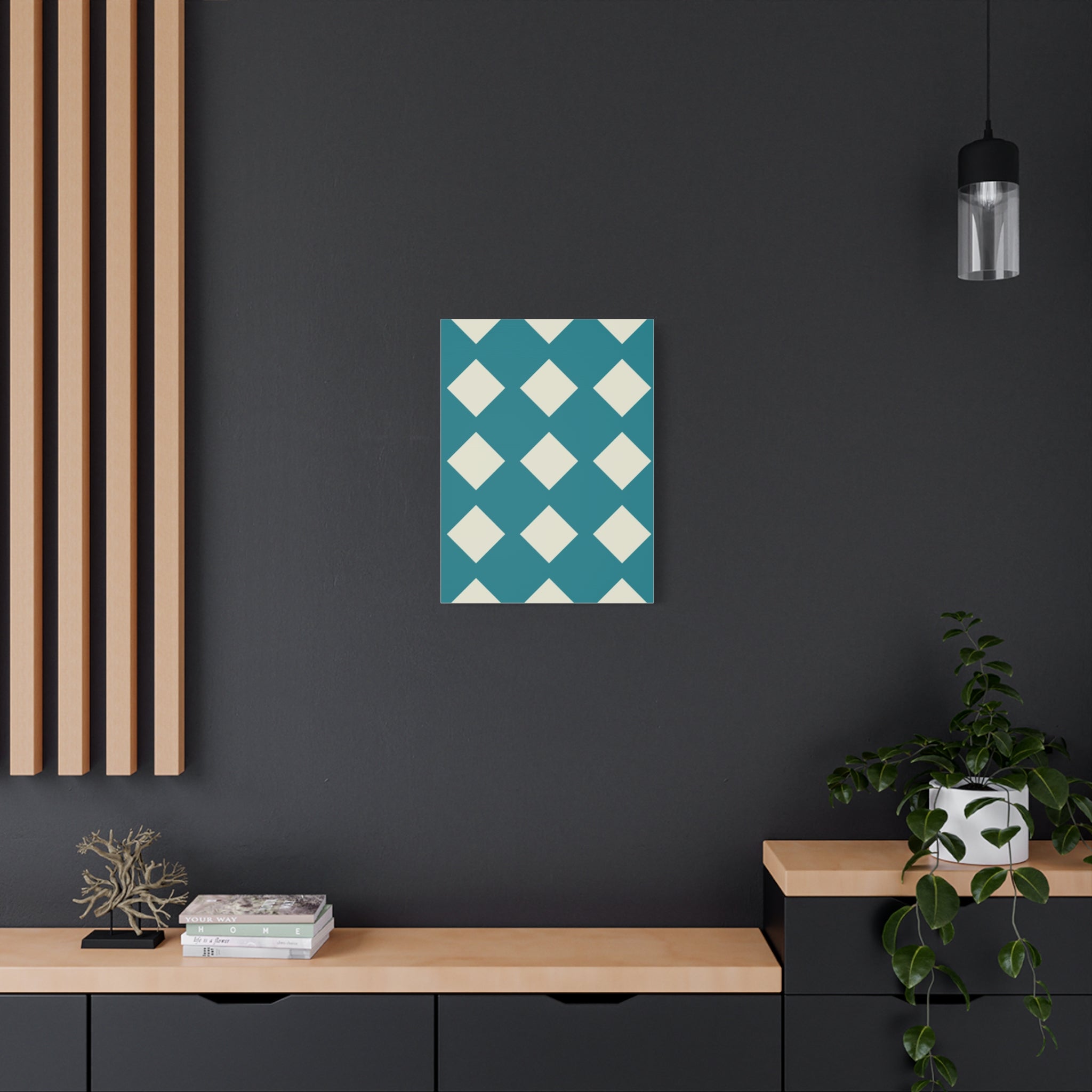 Teal & Cream Diamond Geometric Canvas Art