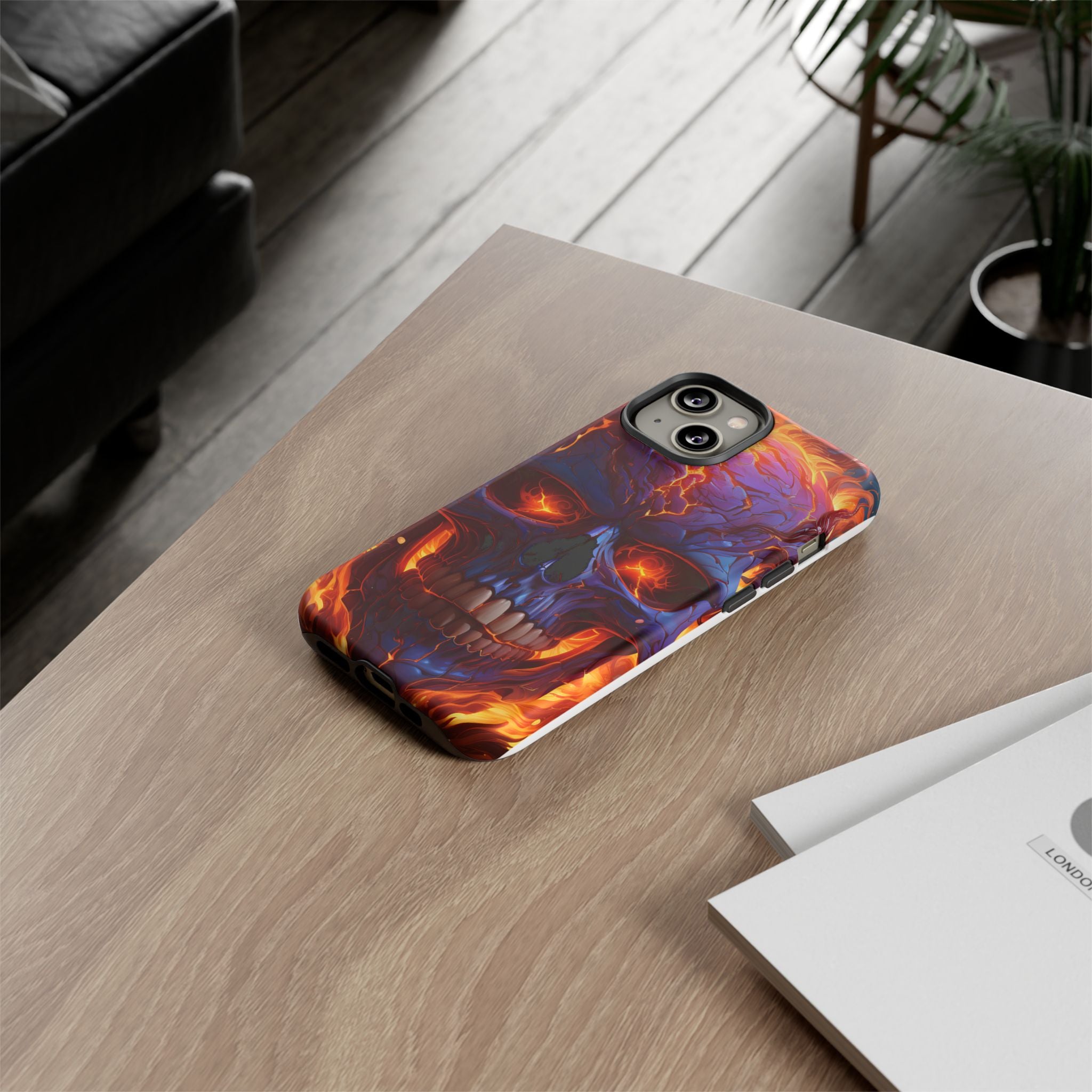 Fiery Skull Hexagon iPhone Case - Rugged Texture