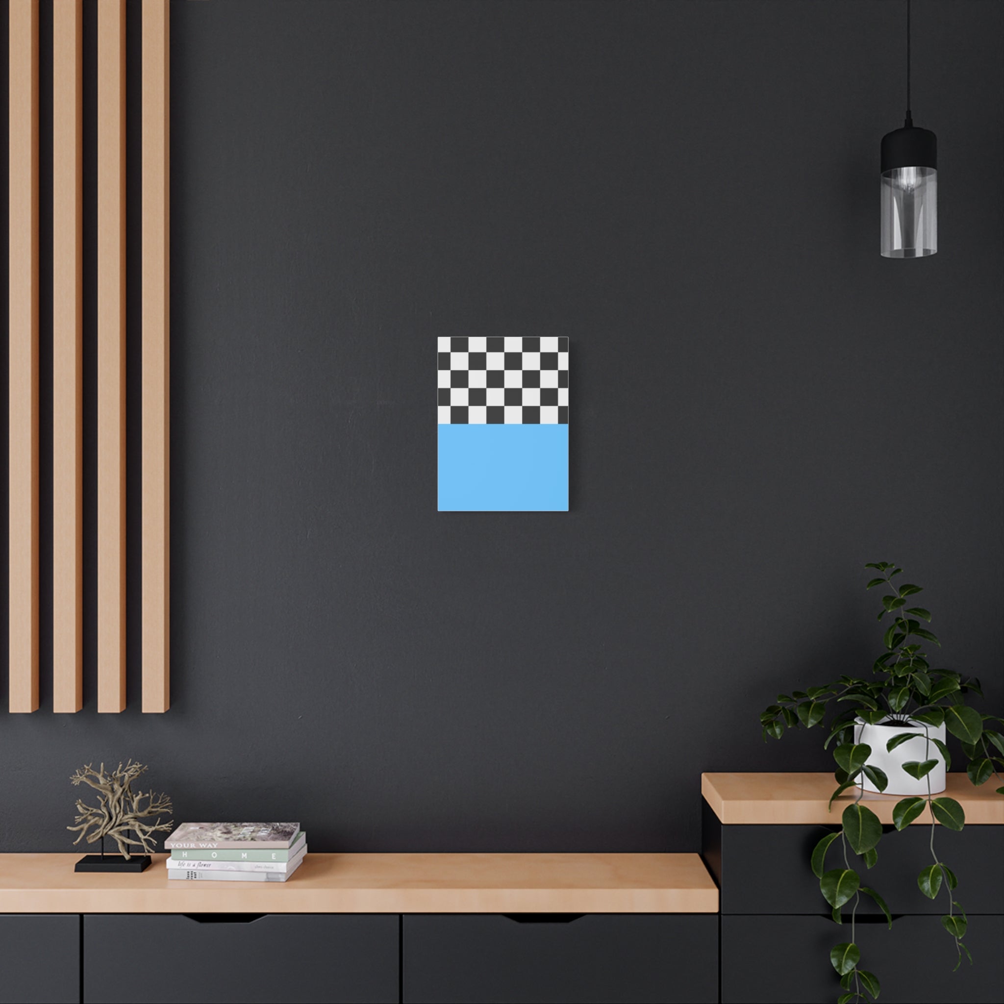 Checkered & Blue Abstract Matte Canvas Art