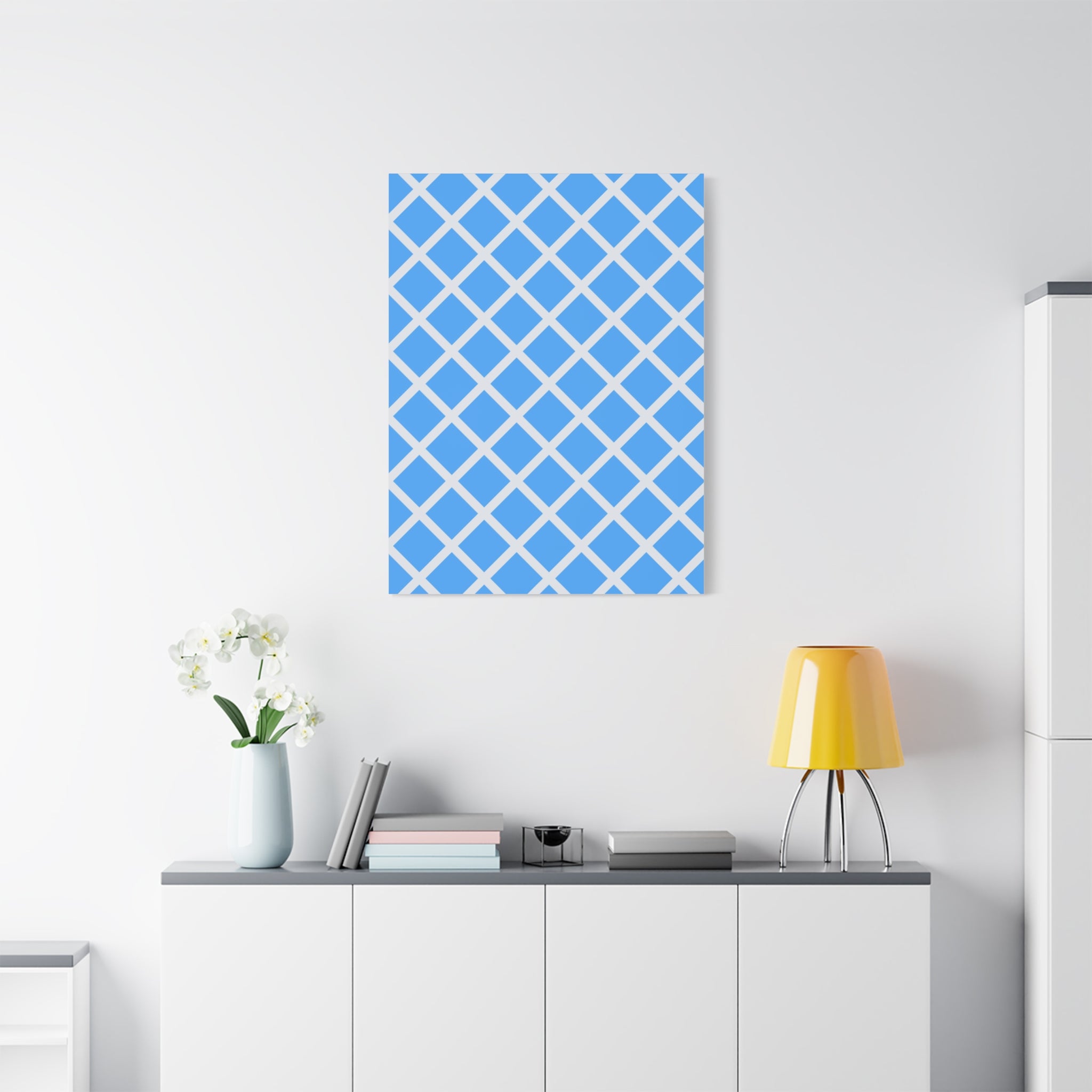 Sky Blue Diamond Grid Matte Canvas Art