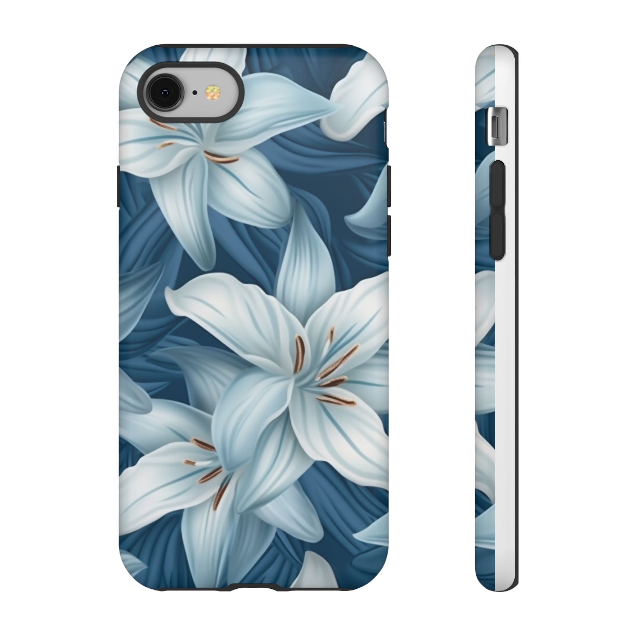 Pastel Blue Lily iPhone Case - Hexagon Stone