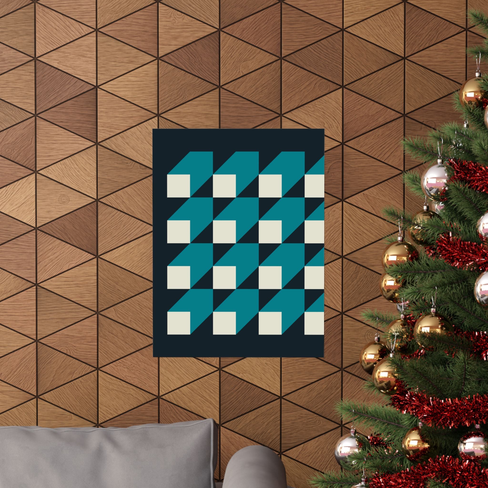 Geometric Teal & Beige Abstract Art Poster