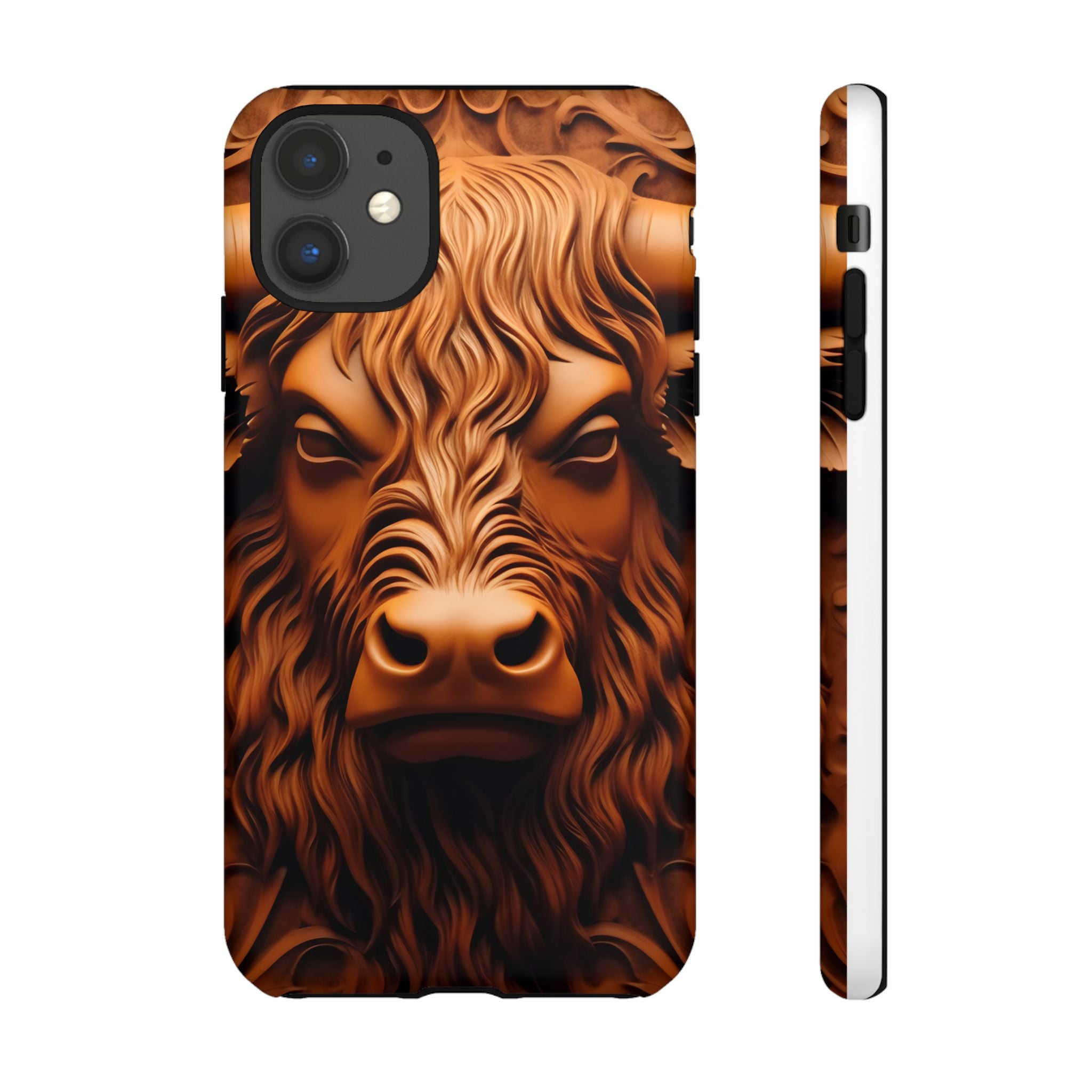 Bull Head Wood Carving iPhone Case - Rugged Texture