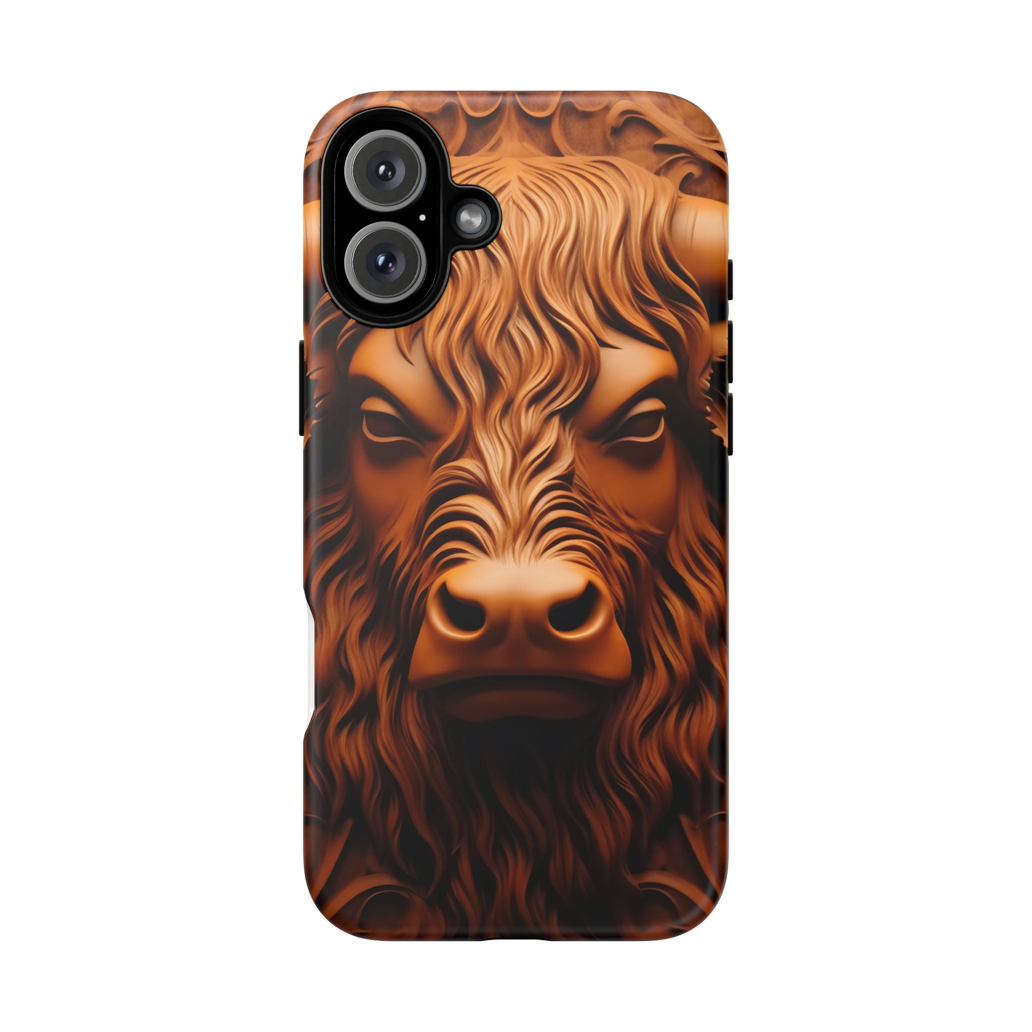 Bull Head Wood Carving iPhone Case - Rugged Texture