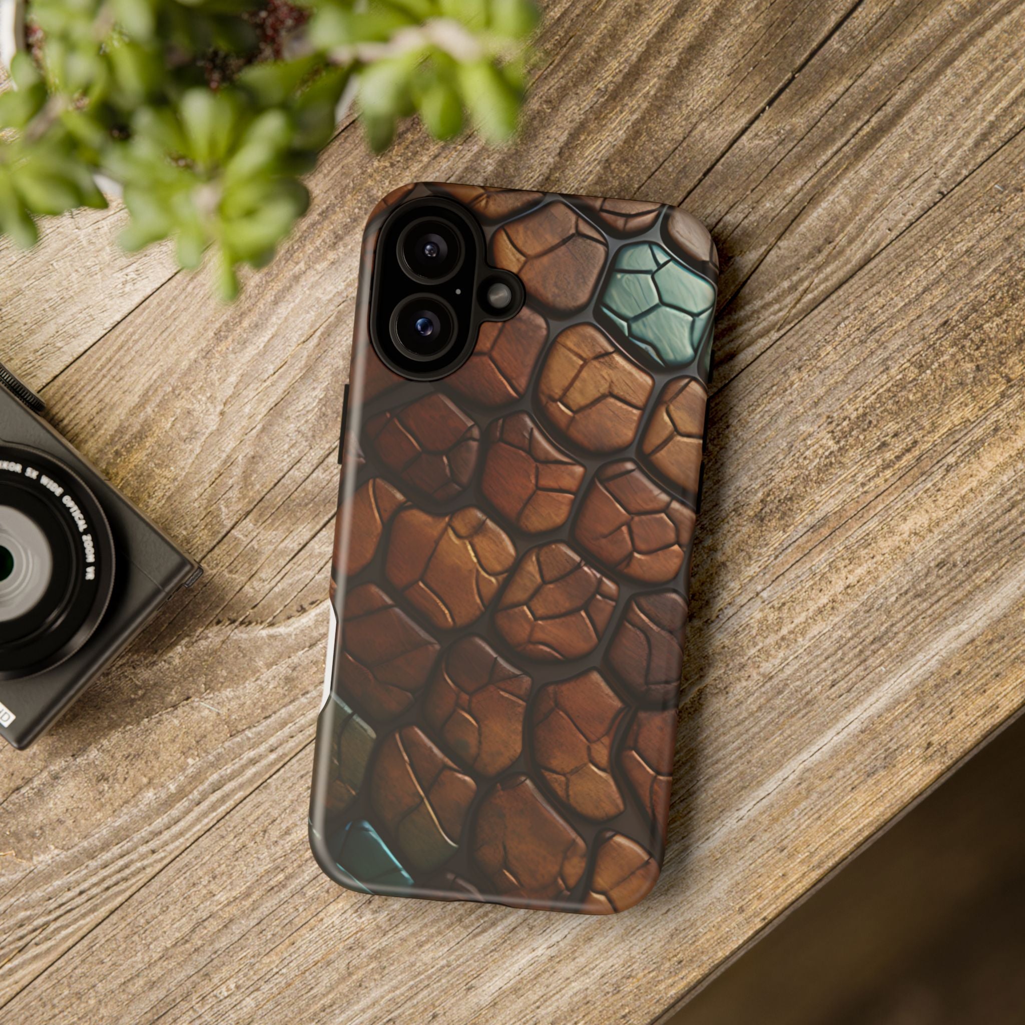 Mosaic Reptile iPhone Case - Teal & Brown